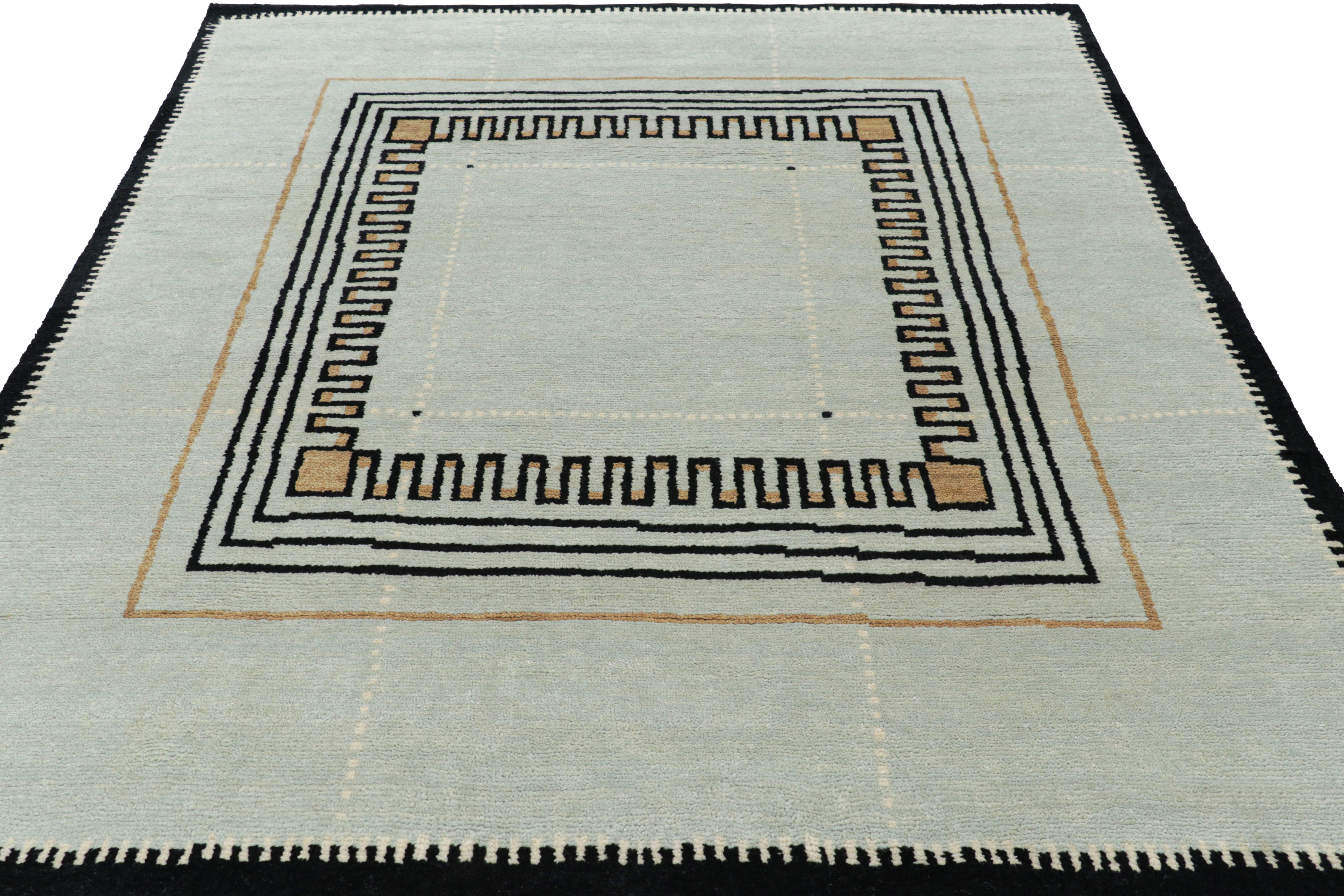 Indien Rug & Kilim's Modern Art Deco Style Rug, bleu et noir avec motifs géométriques en vente