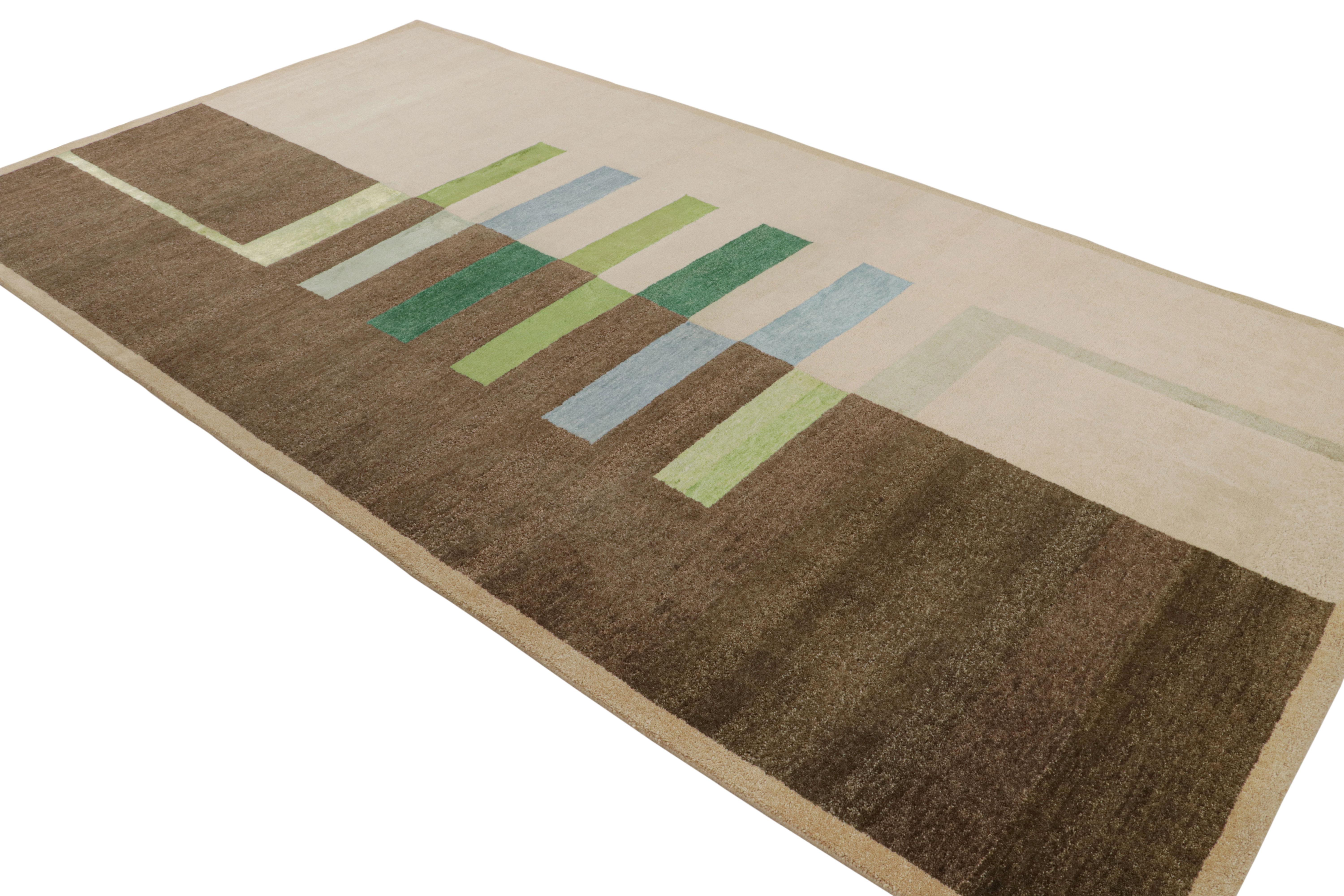 Rug & Kilim's Modern Bauhaus Geometric Beige Brown Blue, Green Wool Custom Rug (Handgeknüpft) im Angebot
