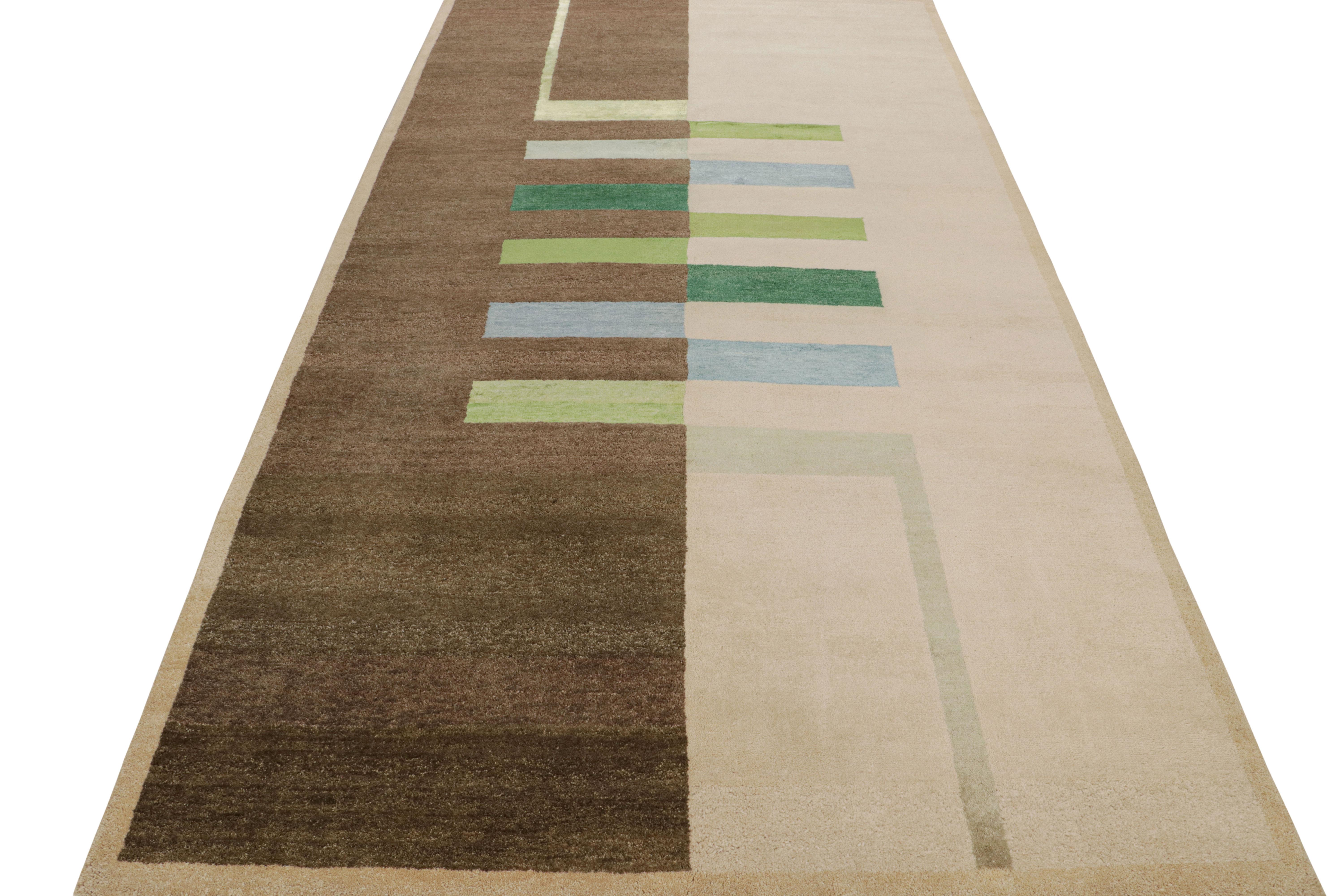 Rug & Kilim's Modern Bauhaus Geometric Beige Brown Blue, Green Wool Custom Rug im Zustand „Neu“ im Angebot in Long Island City, NY