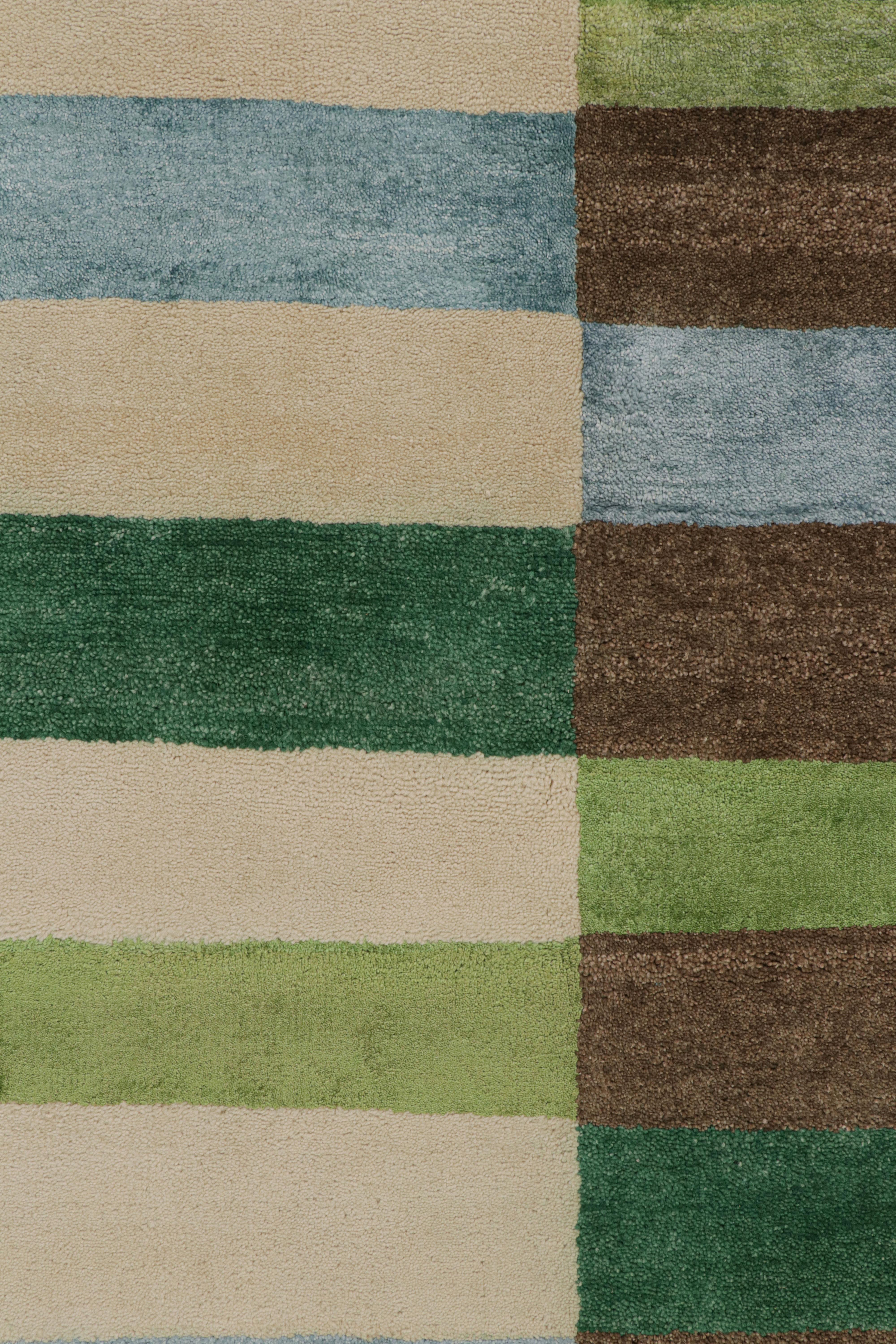 Rug & Kilim's Modern Bauhaus Geometric Beige Brown Blue, Green Wool Custom Rug (21. Jahrhundert und zeitgenössisch) im Angebot