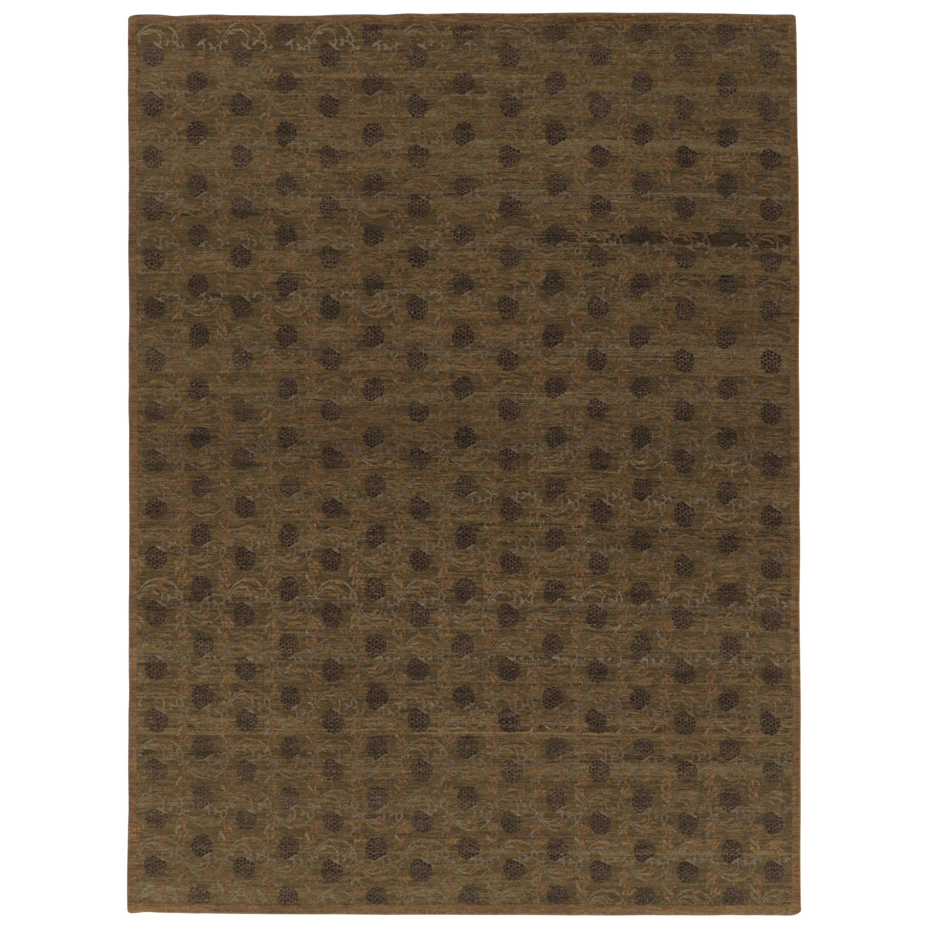 Rug
Kilim
s Modern Block Print Rug Design mit braunen und grünen Blumenmotiven