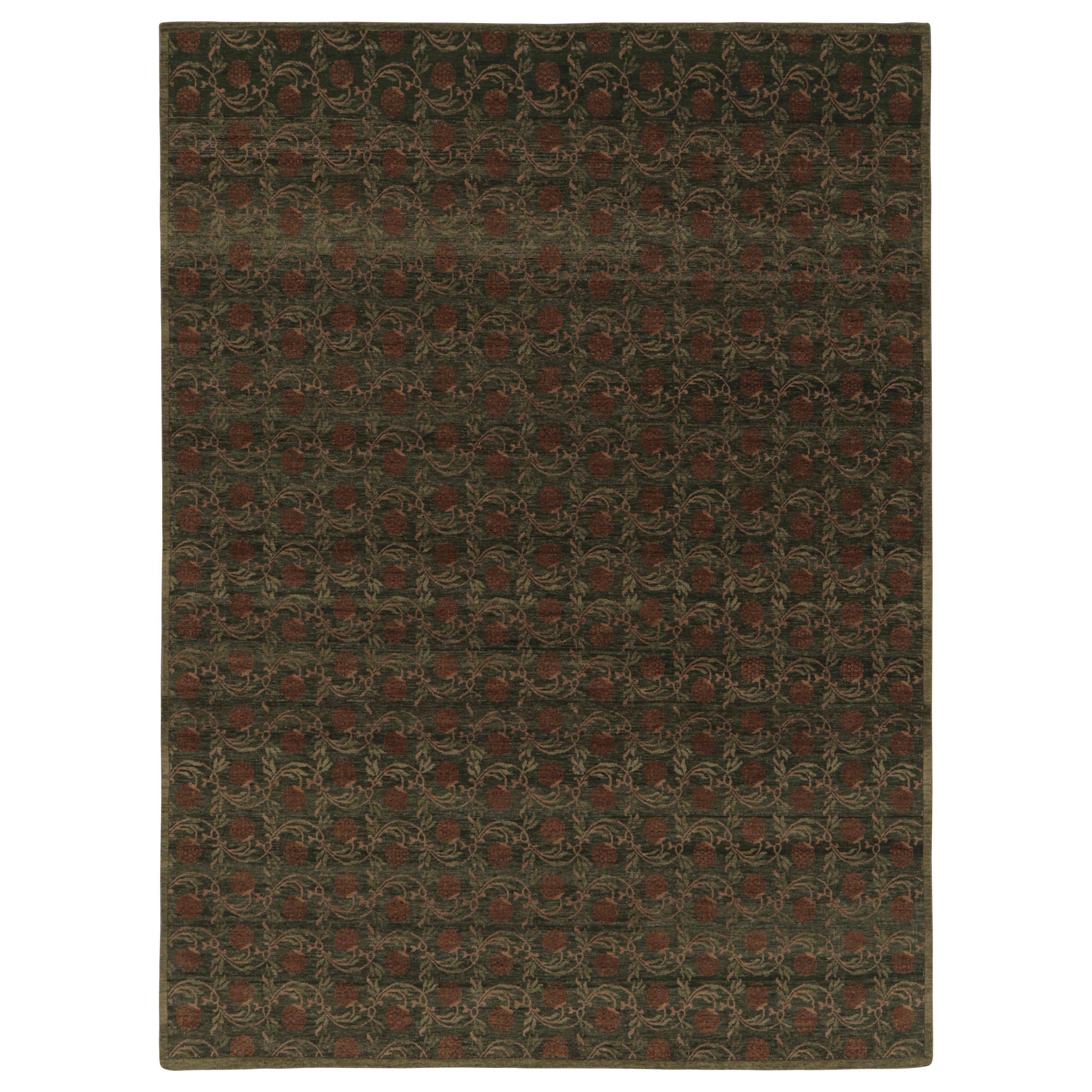 Rug
Kilim’s Modern Block Print Rug Design with Green and Brown Floral Motifs