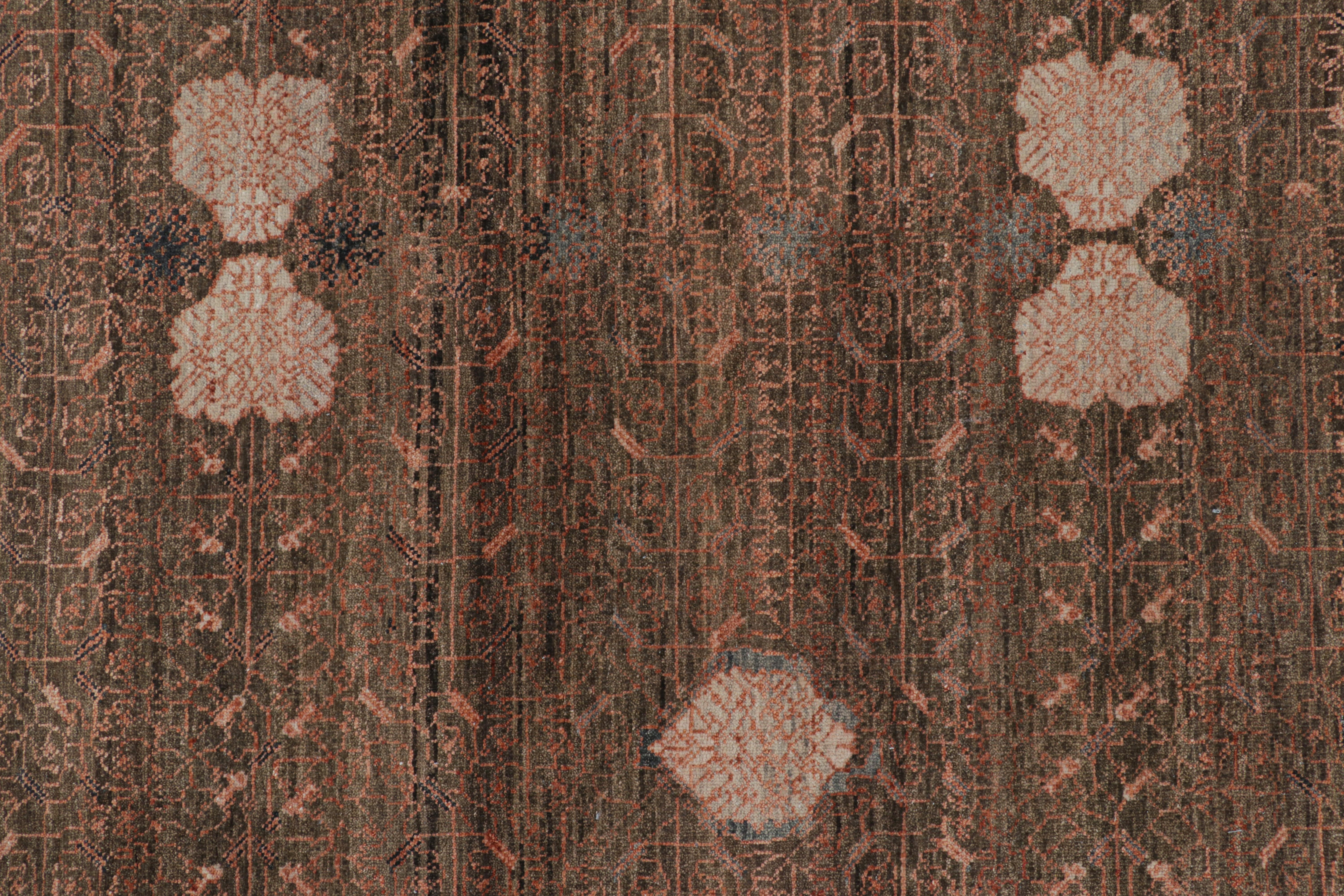 Modern Rug & Kilim’s Khotan Rug in Beige-Brown With Geometric Floral Patterns For Sale