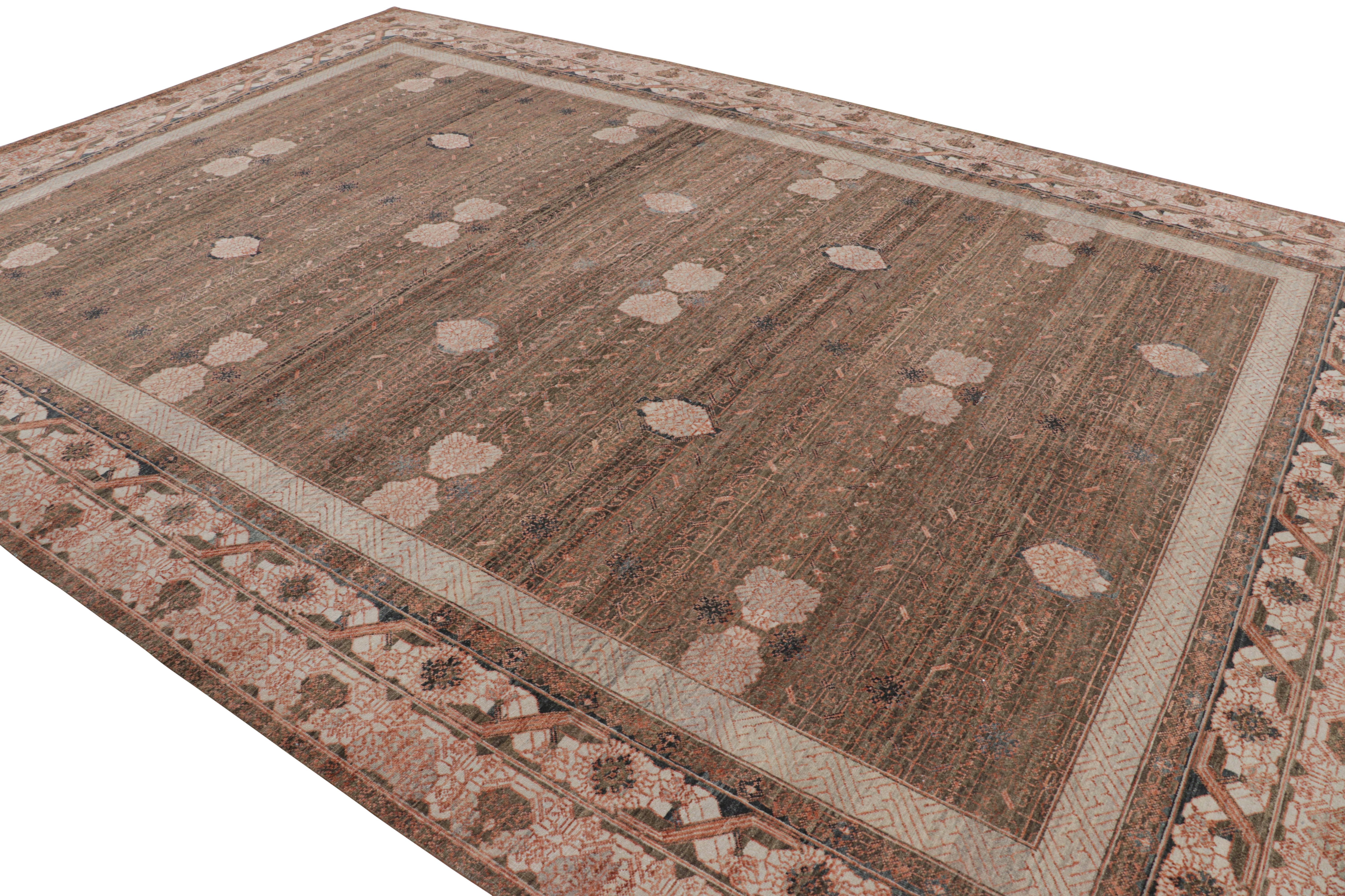 Indian Rug & Kilim’s Khotan Rug in Beige-Brown With Geometric Floral Patterns For Sale