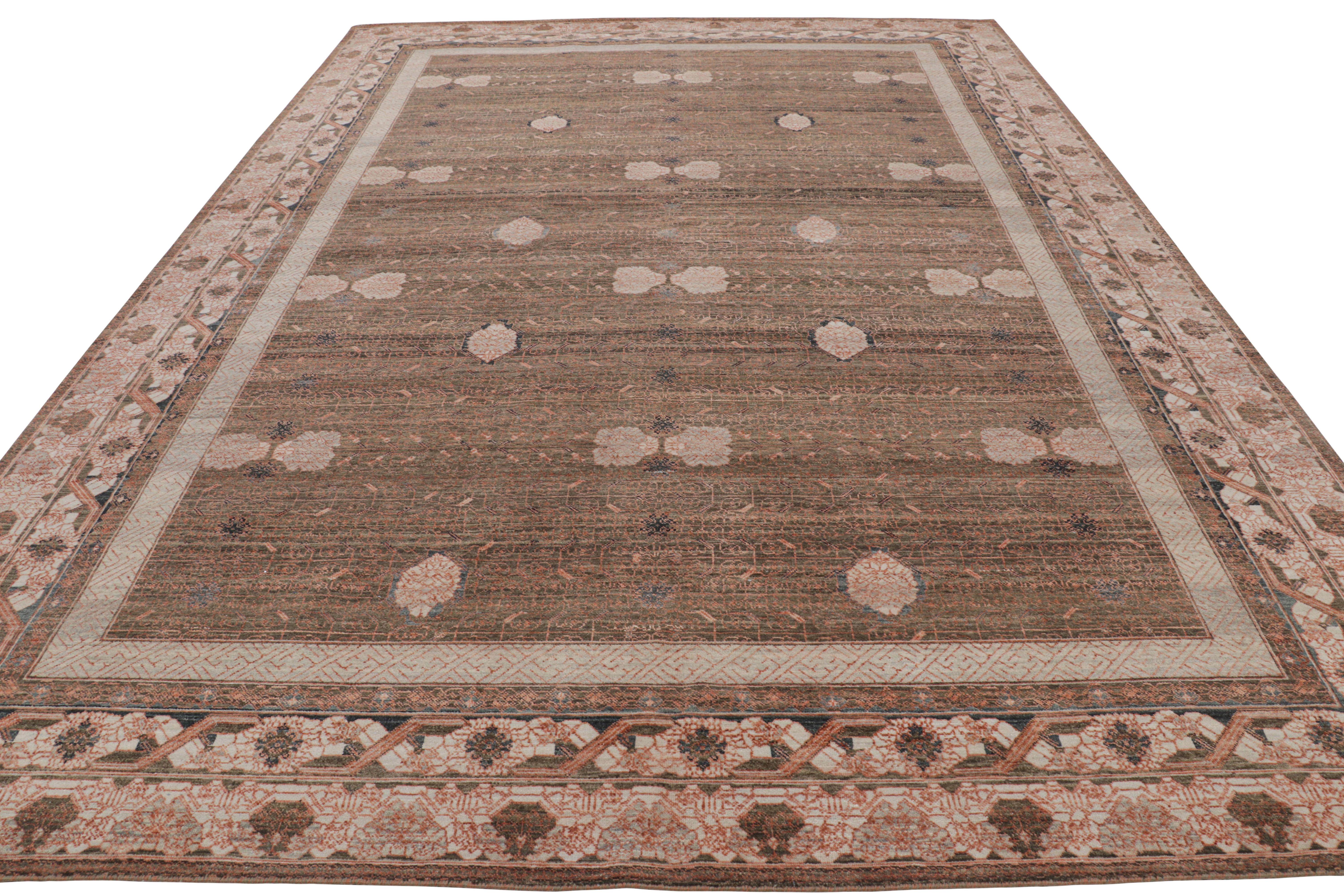 Hand-Knotted Rug & Kilim’s Khotan Rug in Beige-Brown With Geometric Floral Patterns For Sale