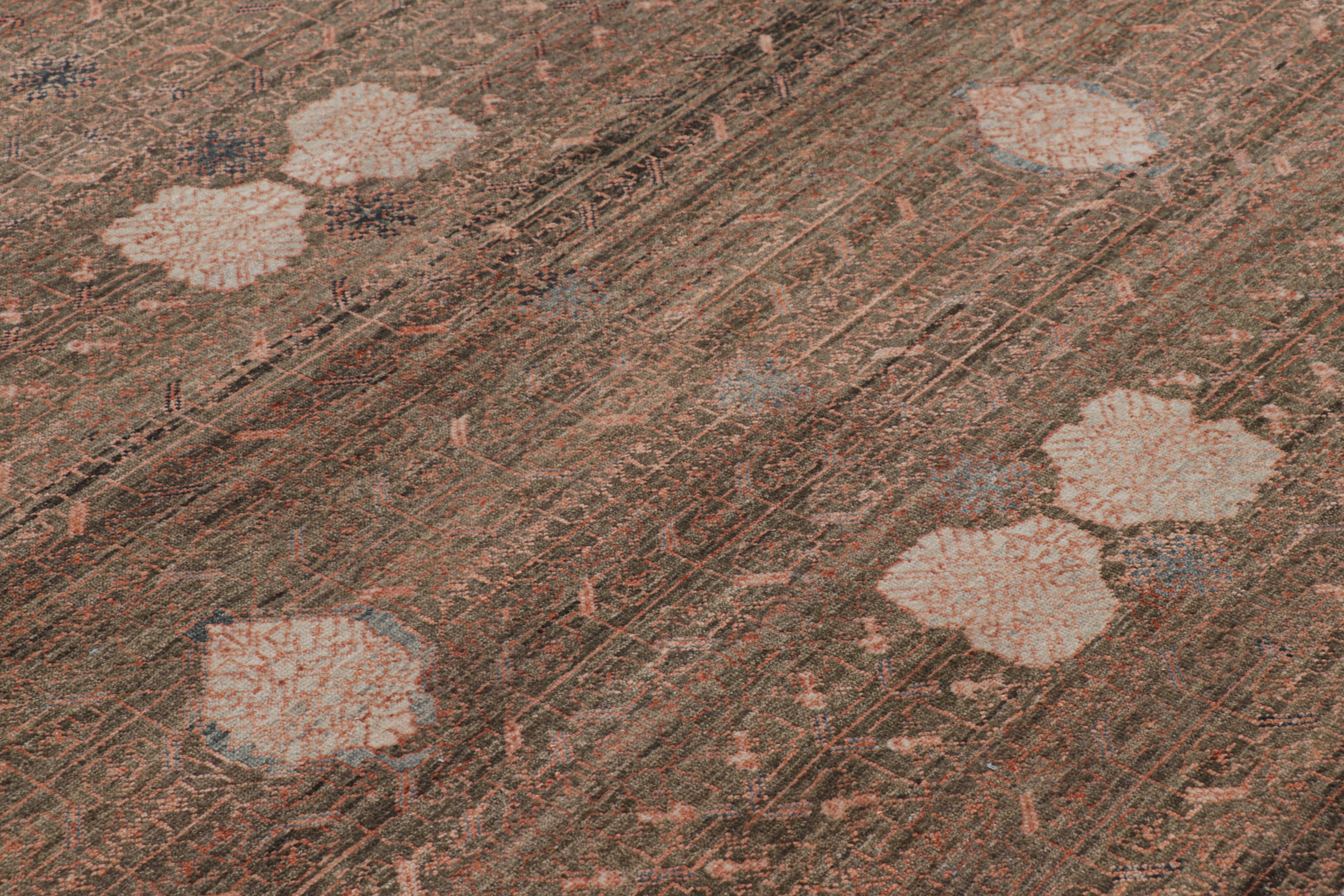 Rug & Kilim’s Khotan Rug in Beige-Brown With Geometric Floral Patterns In New Condition For Sale In Long Island City, NY