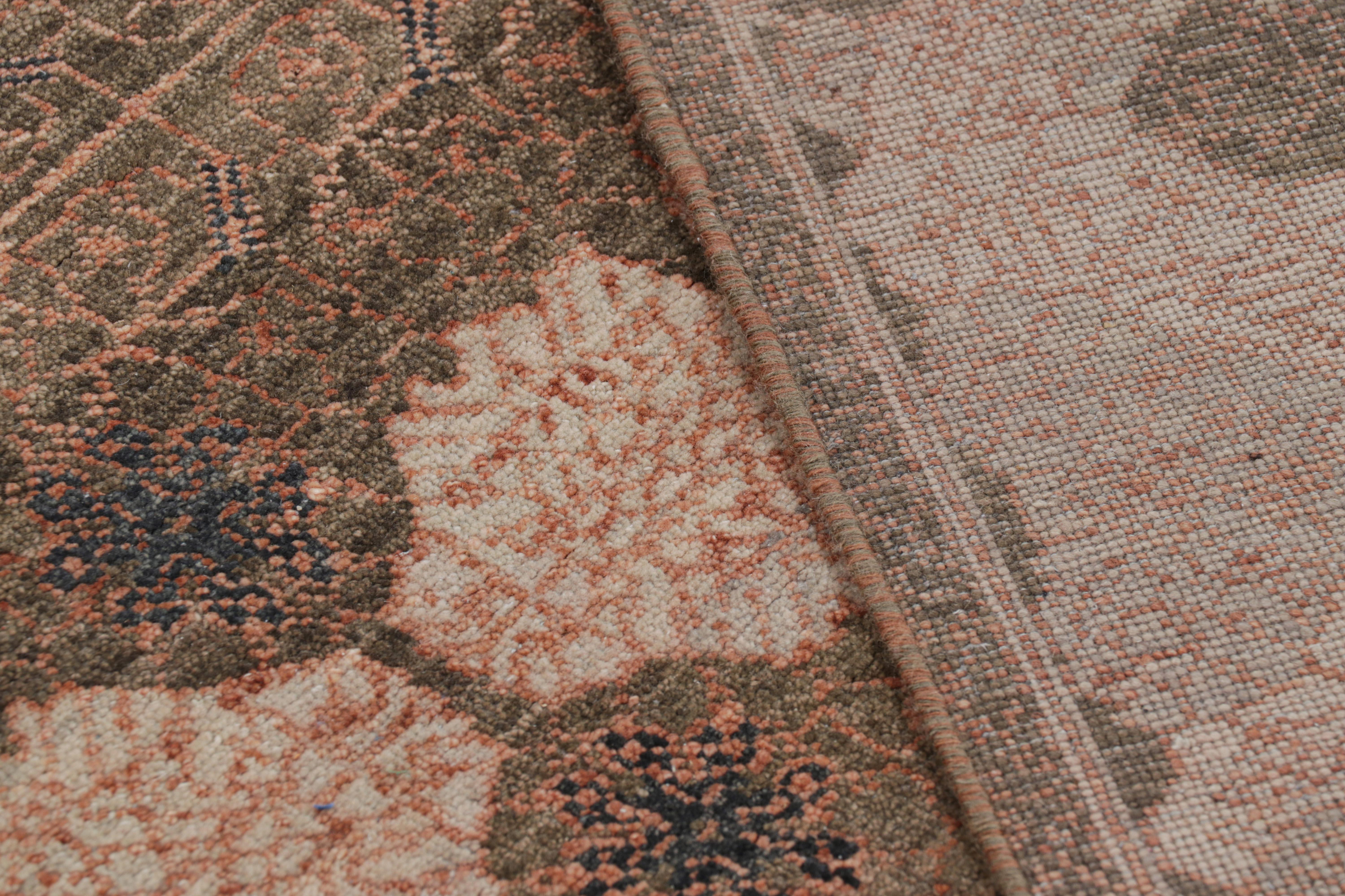 Contemporary Rug & Kilim’s Khotan Rug in Beige-Brown With Geometric Floral Patterns For Sale