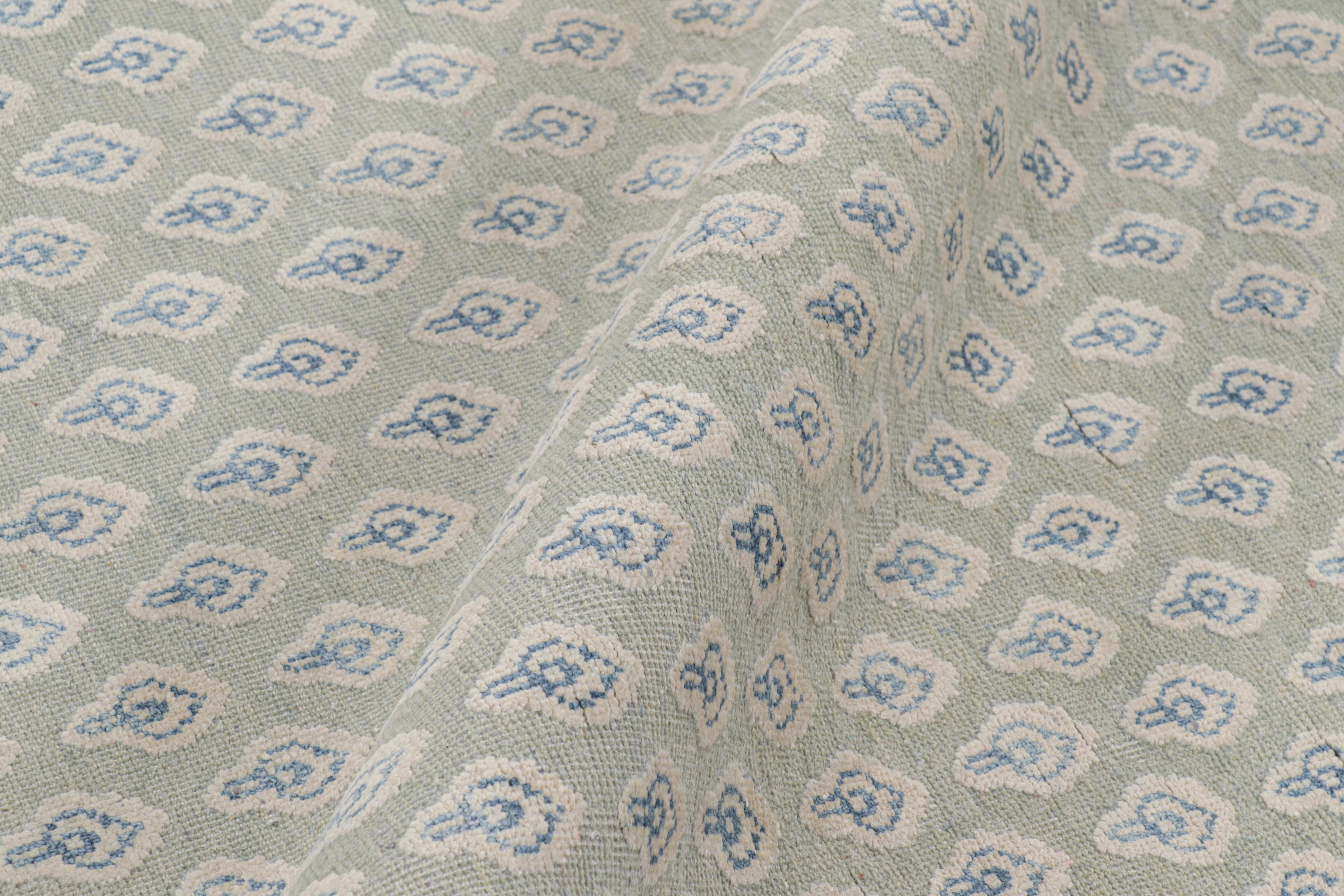 Indian Rug & Kilim’s Modern Block Print Rug in Blue and White Floral Pattern For Sale