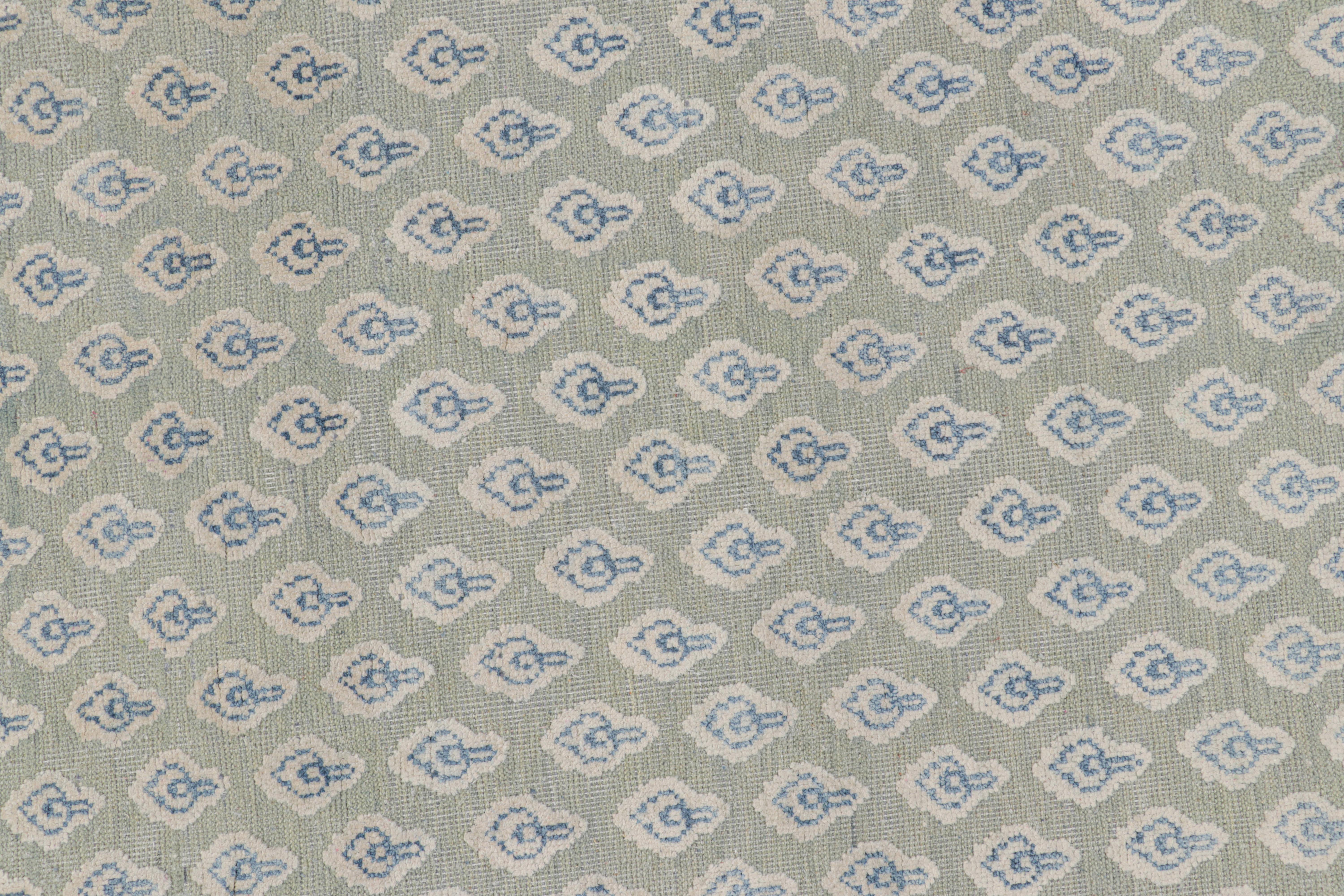 Contemporary Rug & Kilim’s Modern Block Print Rug in Blue and White Floral Pattern For Sale