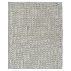 Rug & Kilim’s Modern Block Print Rug in Blue and White Floral Pattern