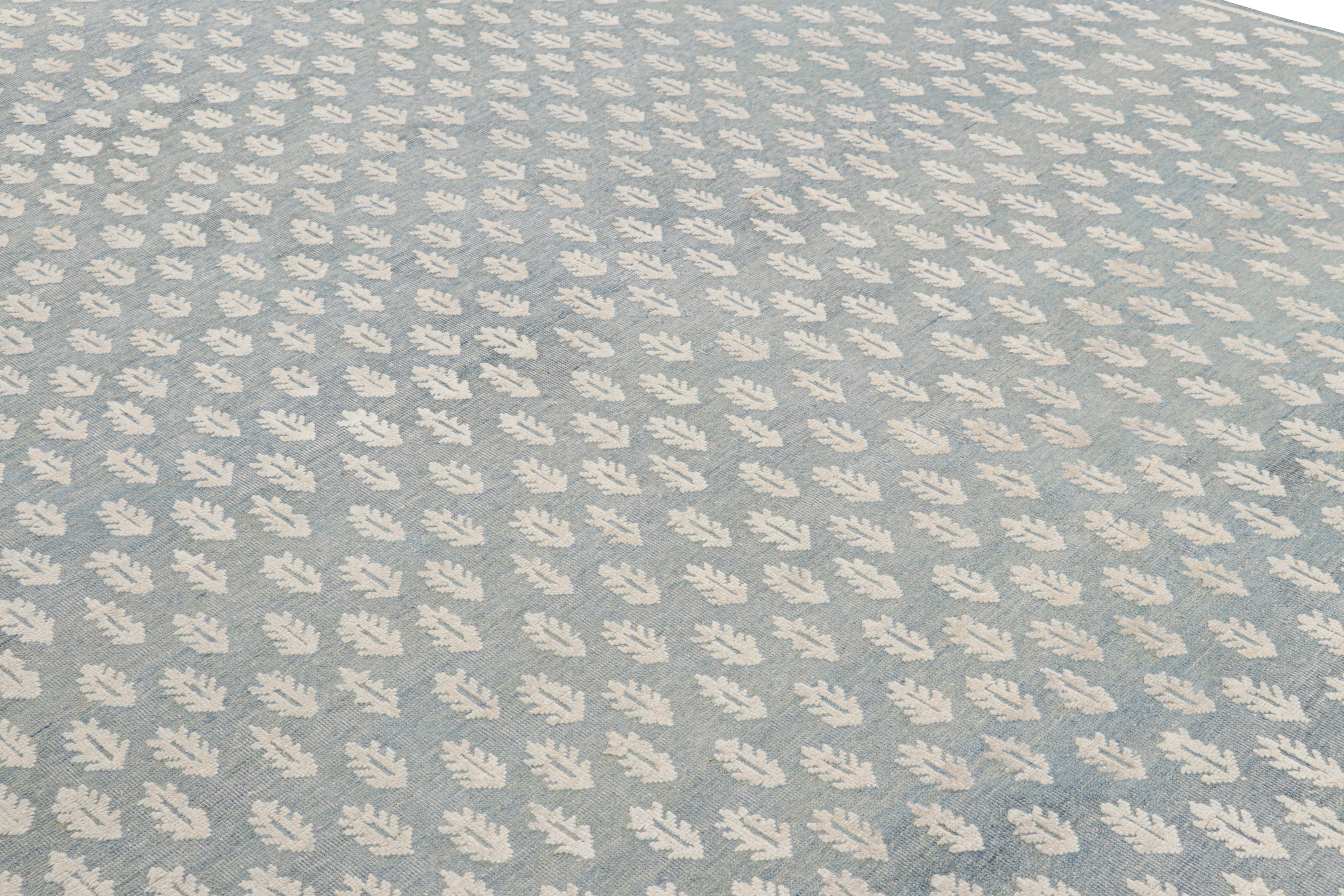 Hand-knotted in wool and silk, this 8x10 modern rug is a bold addition to the Block Print line of Rug & Kilim’s Modern Classics Collection—a sophisticated and elegant new approach to a historic style. 

On the Design: 

A field of light blue and