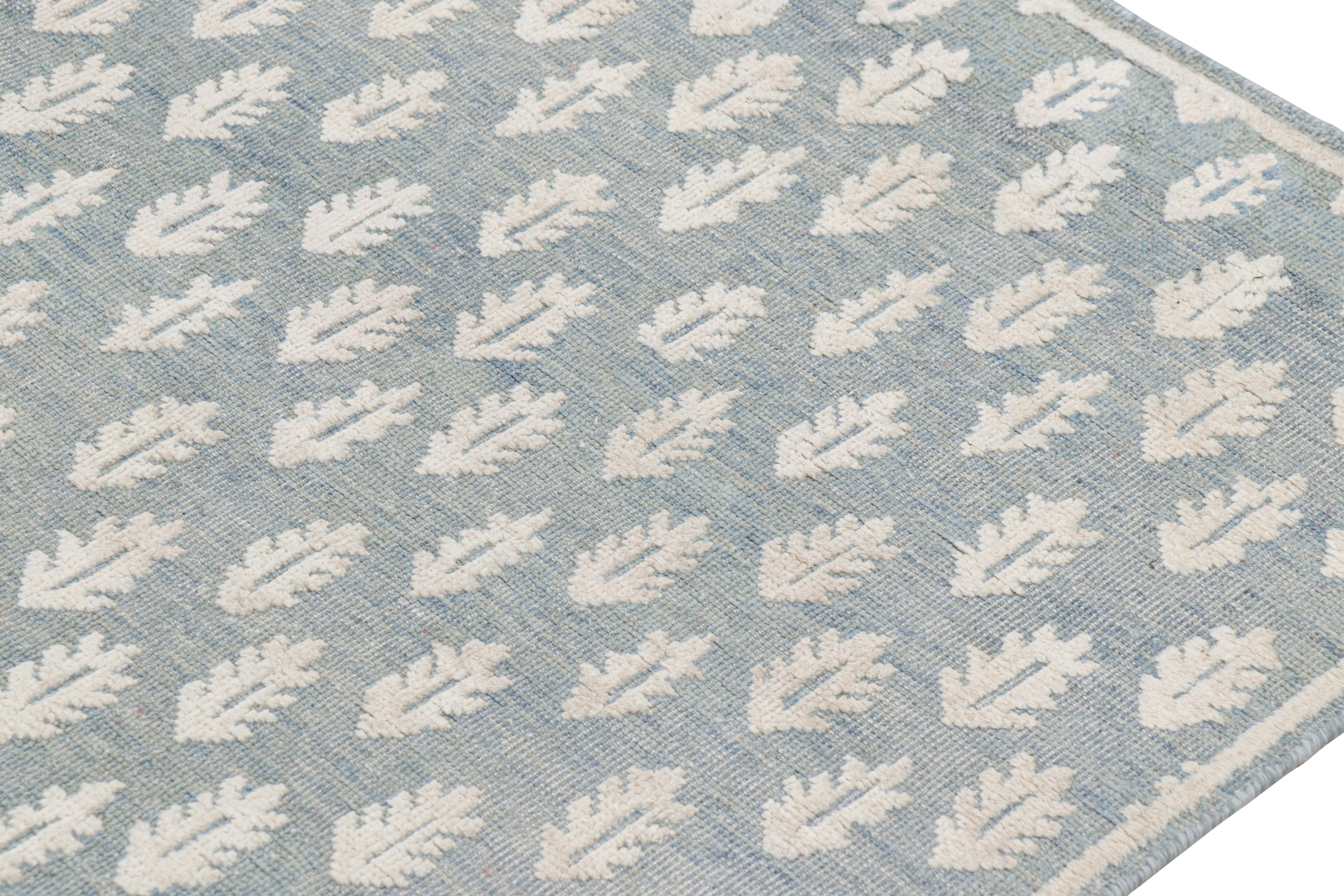 Contemporary Rug & Kilim’s Modern Block Print Rug in Blue with White Floral Pattern For Sale