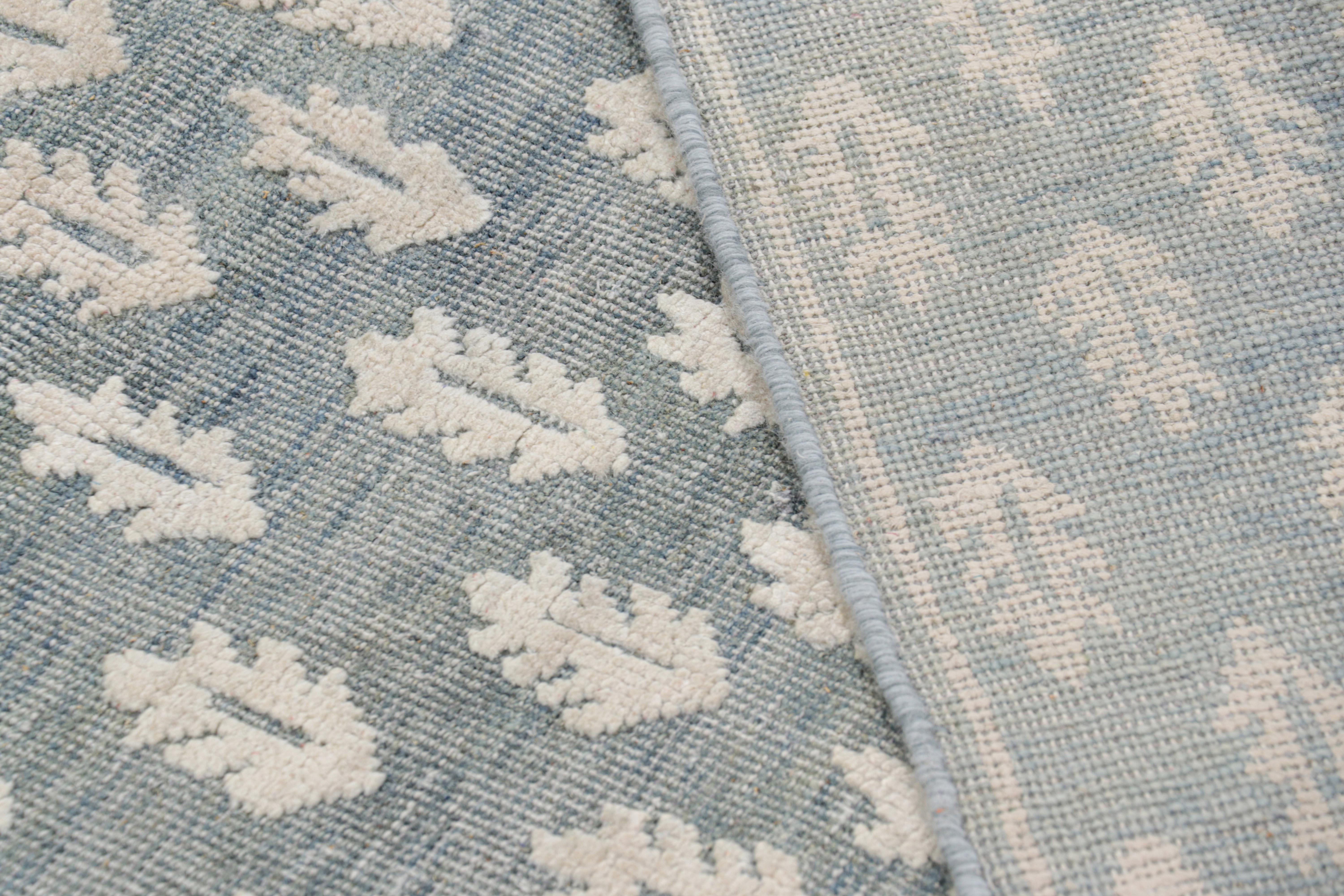 Rug & Kilim’s Modern Block Print Rug in Blue with White Floral Pattern For Sale 1