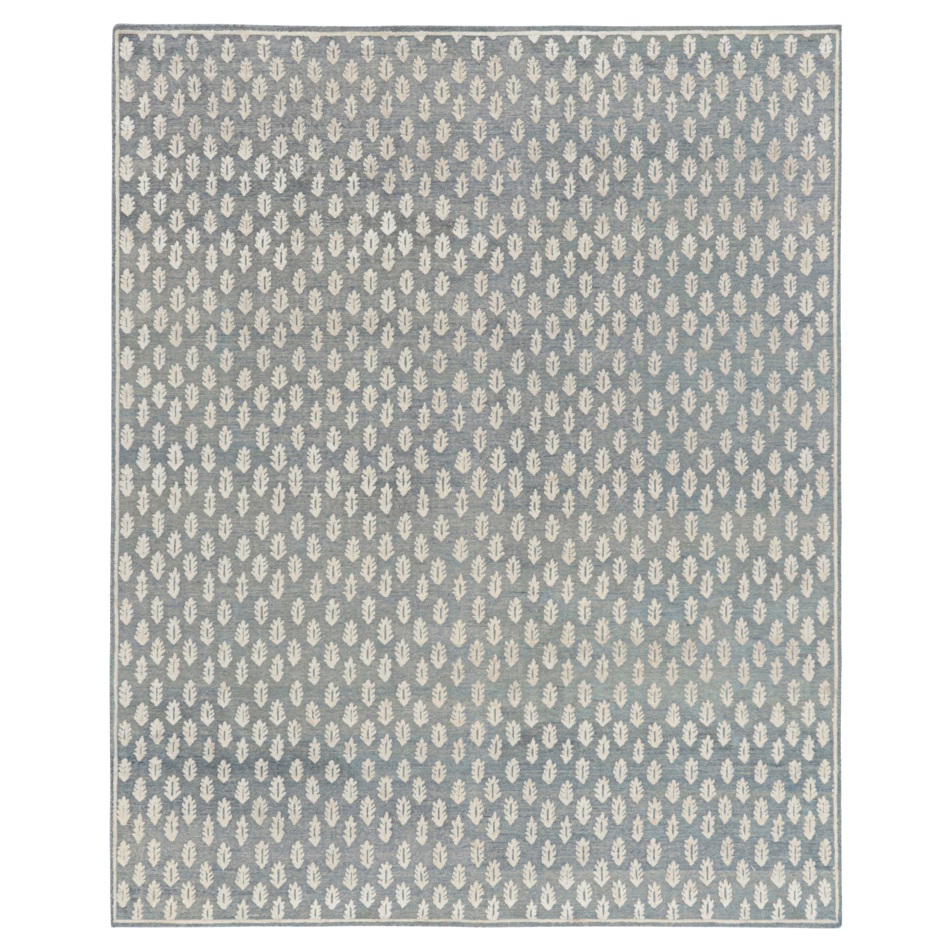 Rug & Kilim’s Modern Block Print Rug in Blue with White Floral Pattern