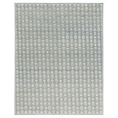Rug & Kilim’s Modern Block Print Rug in Blue with White Floral Patterns