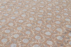 Rug & Kilim’s Modern Block Print Rug in Brown with Blue Floral Patterns