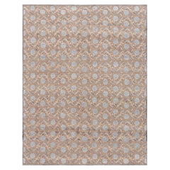 Rug & Kilim’s Modern Block Print Rug in Brown with Blue Floral Patterns