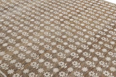 Rug & Kilim’s Modern Block Print Rug in Brown with White Floral Patterns