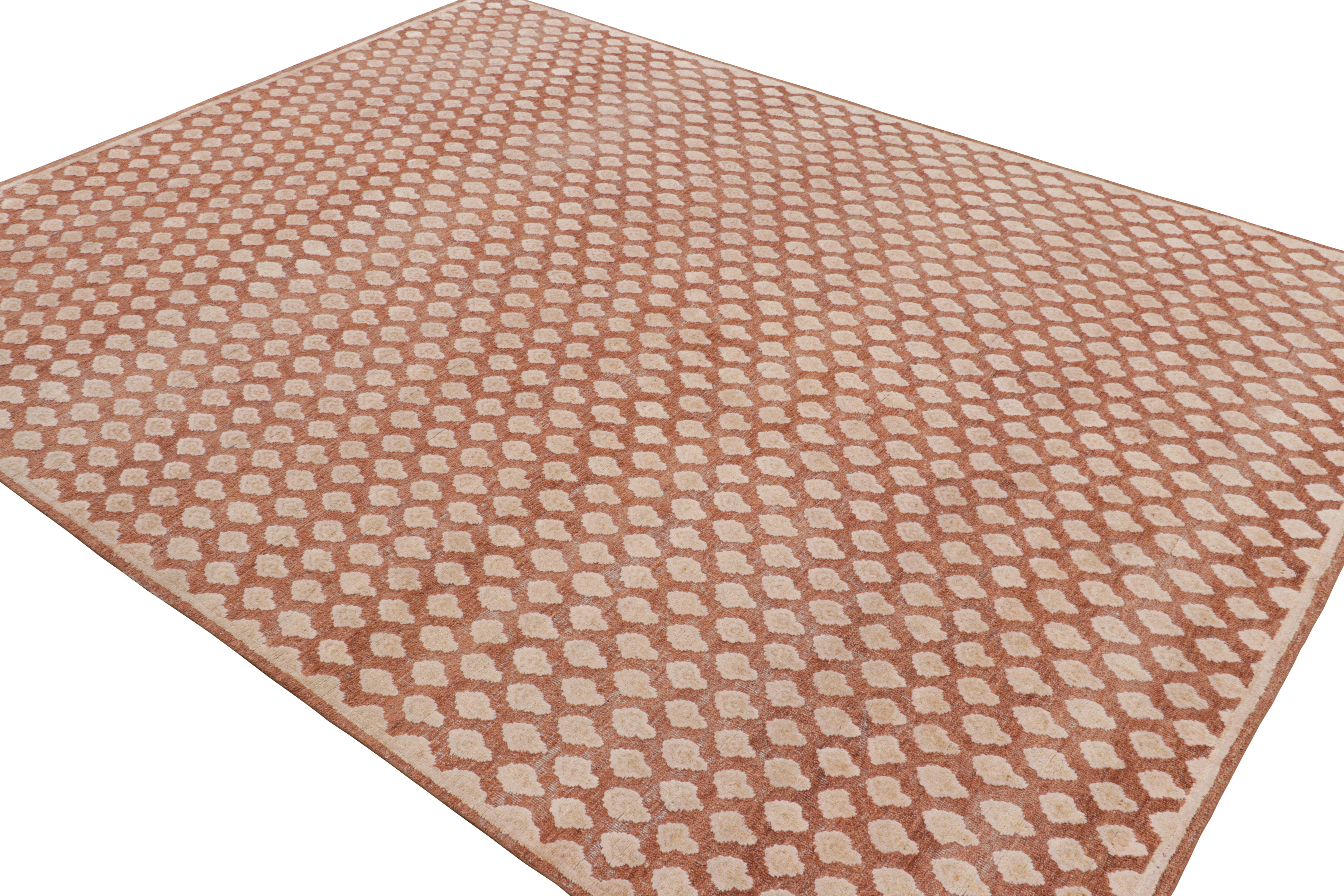 Rug & Kilim's Modern Block Print Rug in Pink mit cremefarbenem Blumenmuster (Handgeknüpft) im Angebot