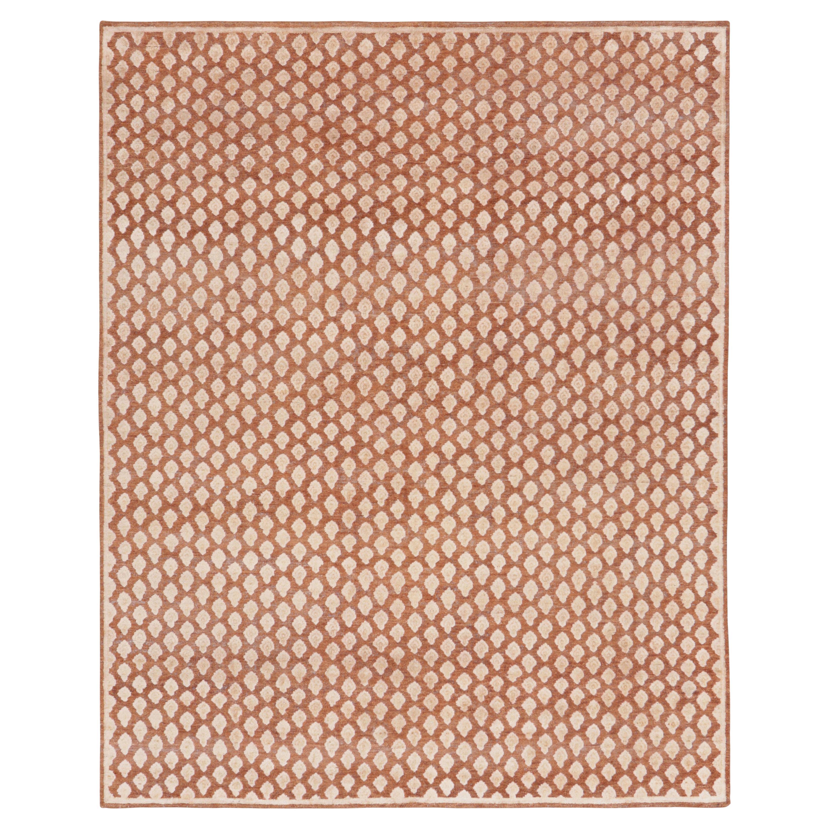 Rug & Kilim - Tappeto moderno con stampa a blocchi in rosa e motivo floreale in crema
