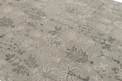 Rug & Kilim’s Modern Block Print Rug in Silver-Gray & Teal with Floral Patterns