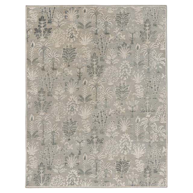 Rug and Kilim’s Block Print Custom Rug Sample, Teal Green with Pink ...