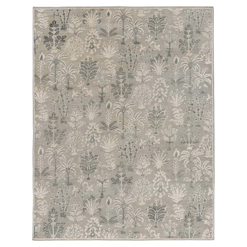 Rug and Kilim’s Block Print Custom Rug Sample, Teal Green with Pink ...