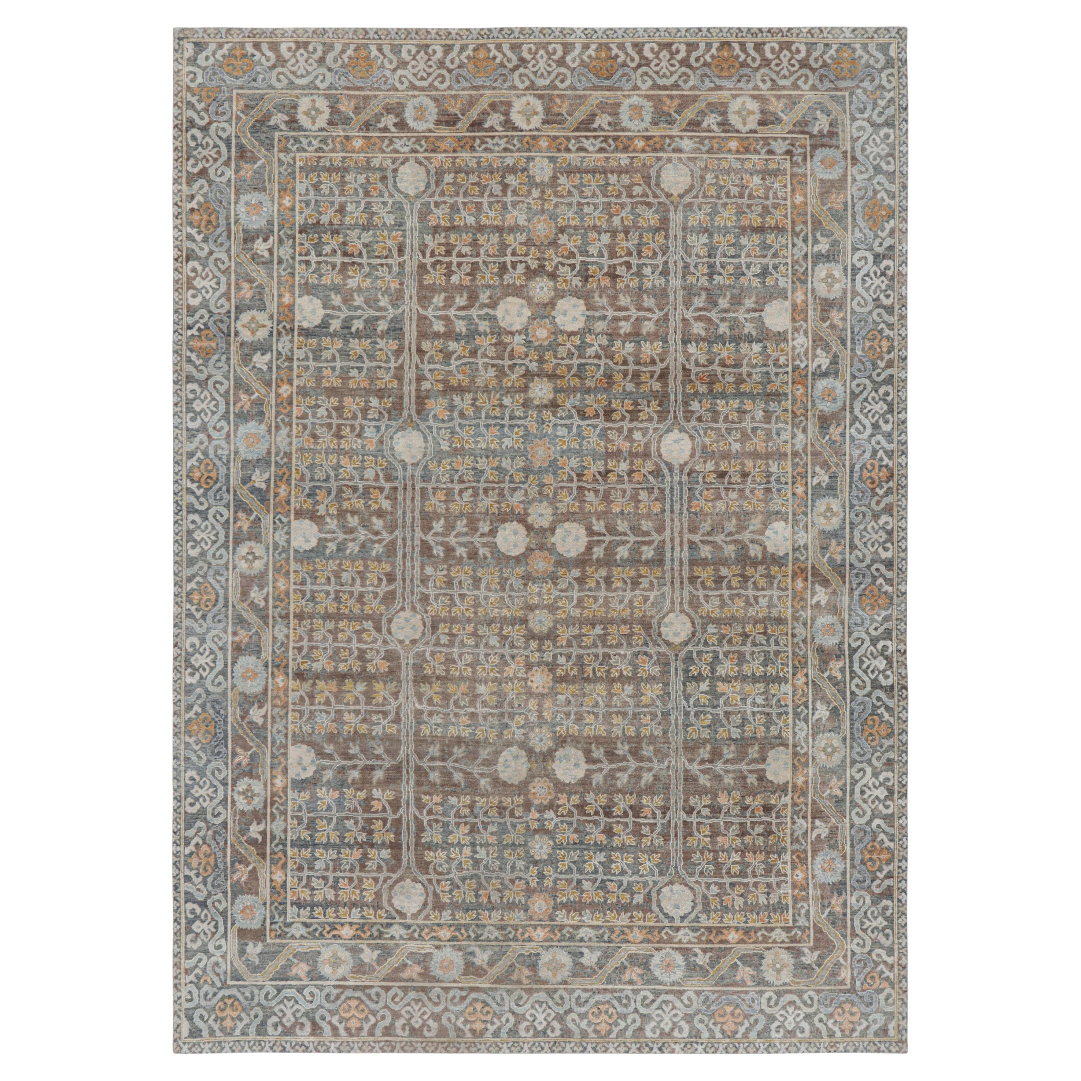 Rug & Kilim's Custom Rug Design in Teal Blue With Geometric-Floral Patterns (tapis sur mesure en bleu sarcelle avec des motifs géométriques et floraux)