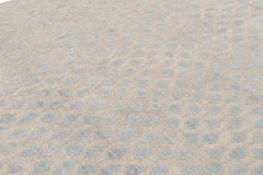 Rug & Kilim’s Modern Block Print Rug in White with Blue Floral Patterns