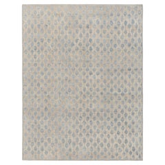 Rug & Kilim’s Modern Block Print Rug in White with Blue Floral Patterns