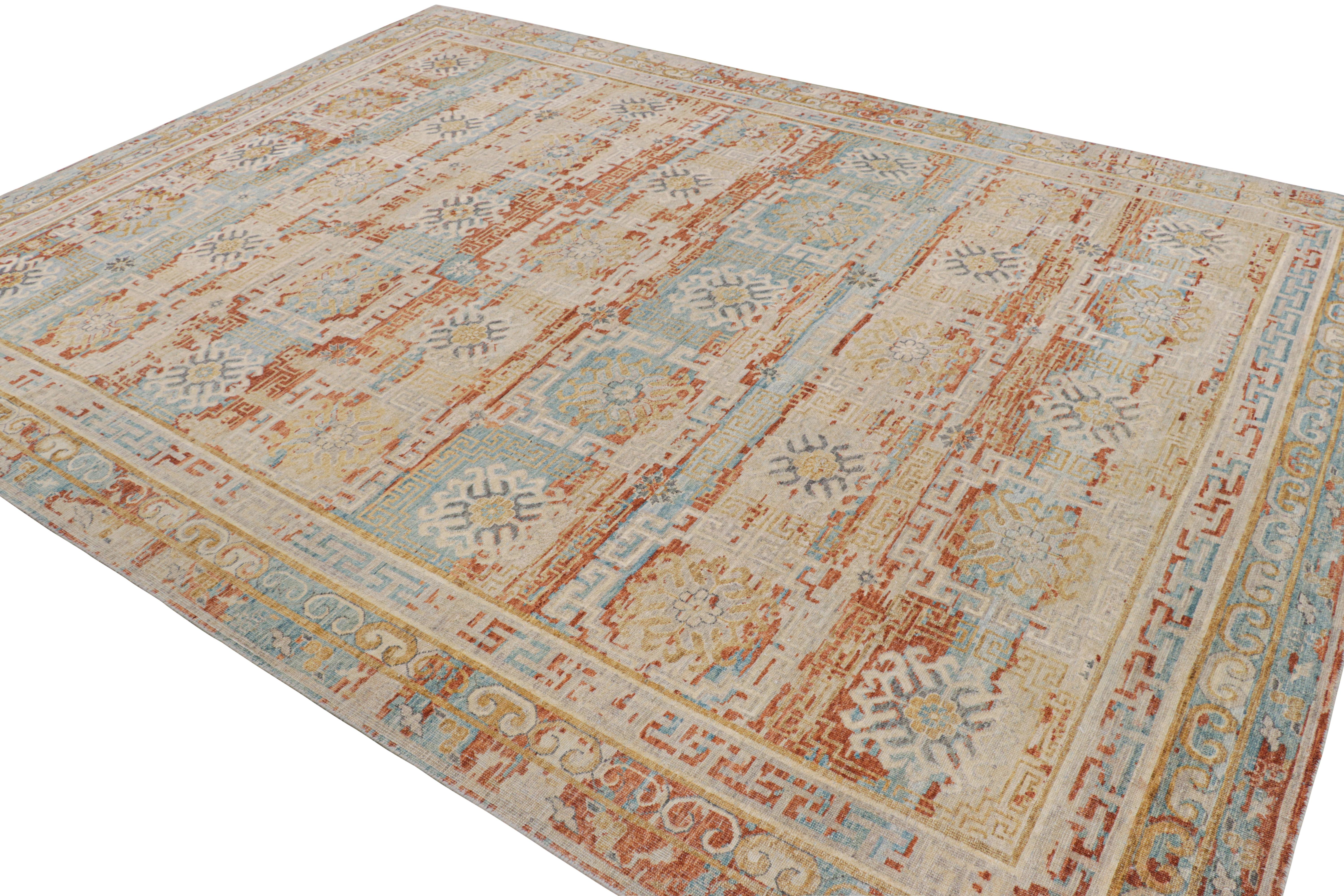 Indian Rug & Kilim’s Khotan Rug With Colorful Geometric Floral Medallions For Sale