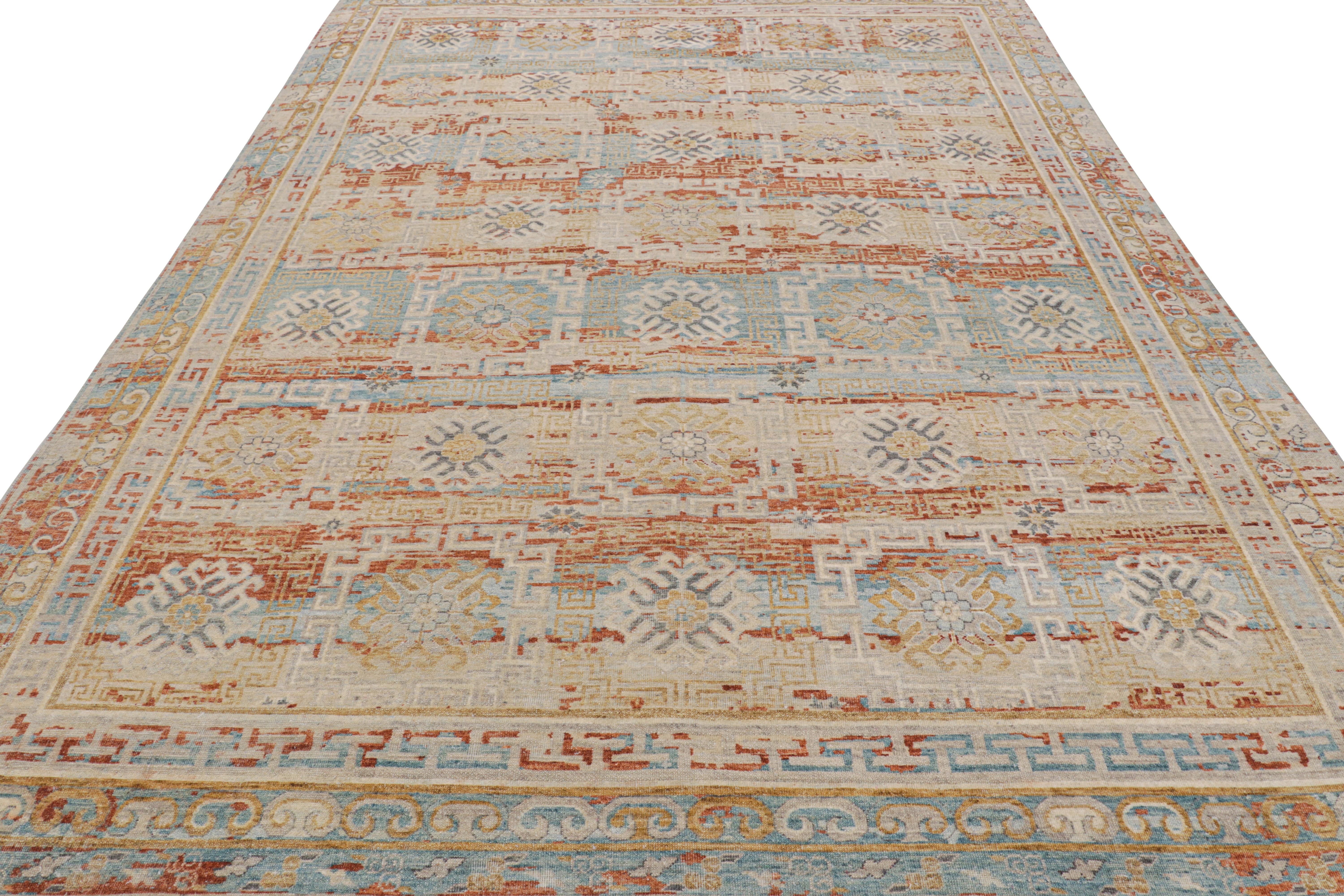 Hand-Knotted Rug & Kilim’s Khotan Rug With Colorful Geometric Floral Medallions For Sale