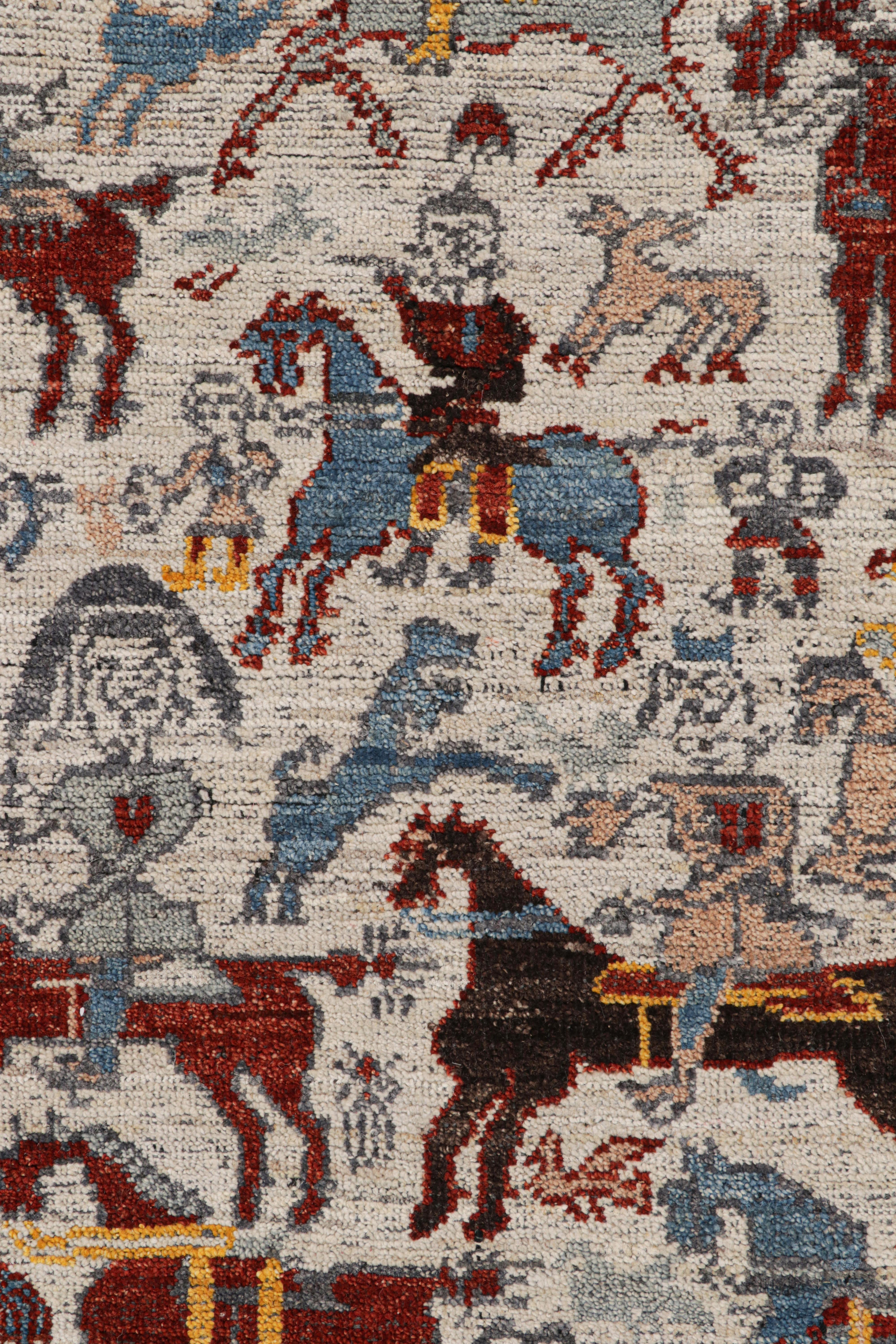 Tribale Tappeto Modern Burano di Rug & Kilim con immagini colorate di cavalli e cavalieri in vendita
