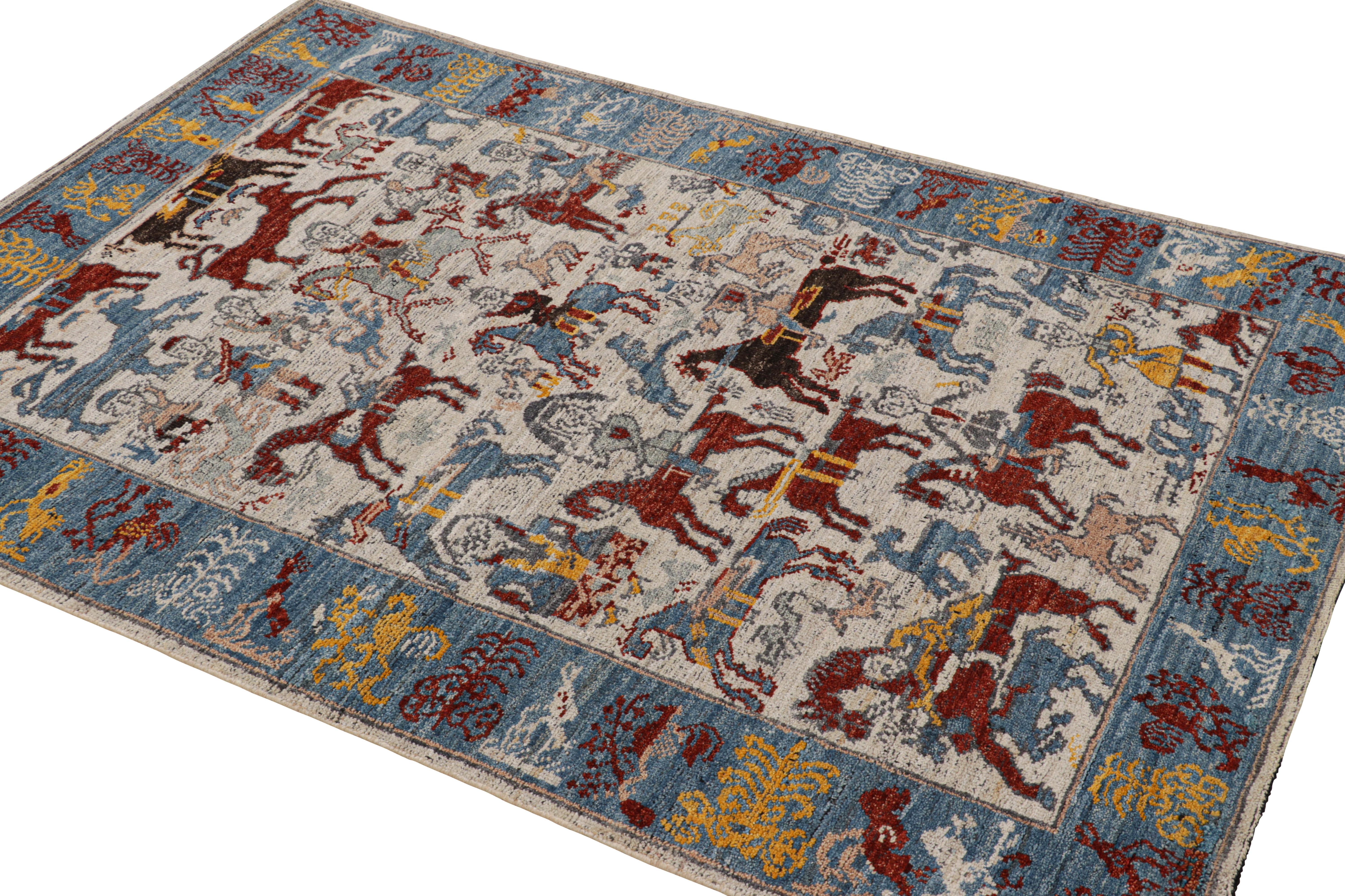Indien Rug & Kilim's Modern Burano Rug's Modern Burano Rug's Modern Burano Rug's Modern Burano Rug's Modern Burano Rug's Modern Burano Rug's Modern Burano Rug's Modern Burano Rug's Modern Burano Rug's Modern Burano Rug's Modern Burano Rug's Modern Burano avec des images colorées de chevaux et de cavaliers en vente