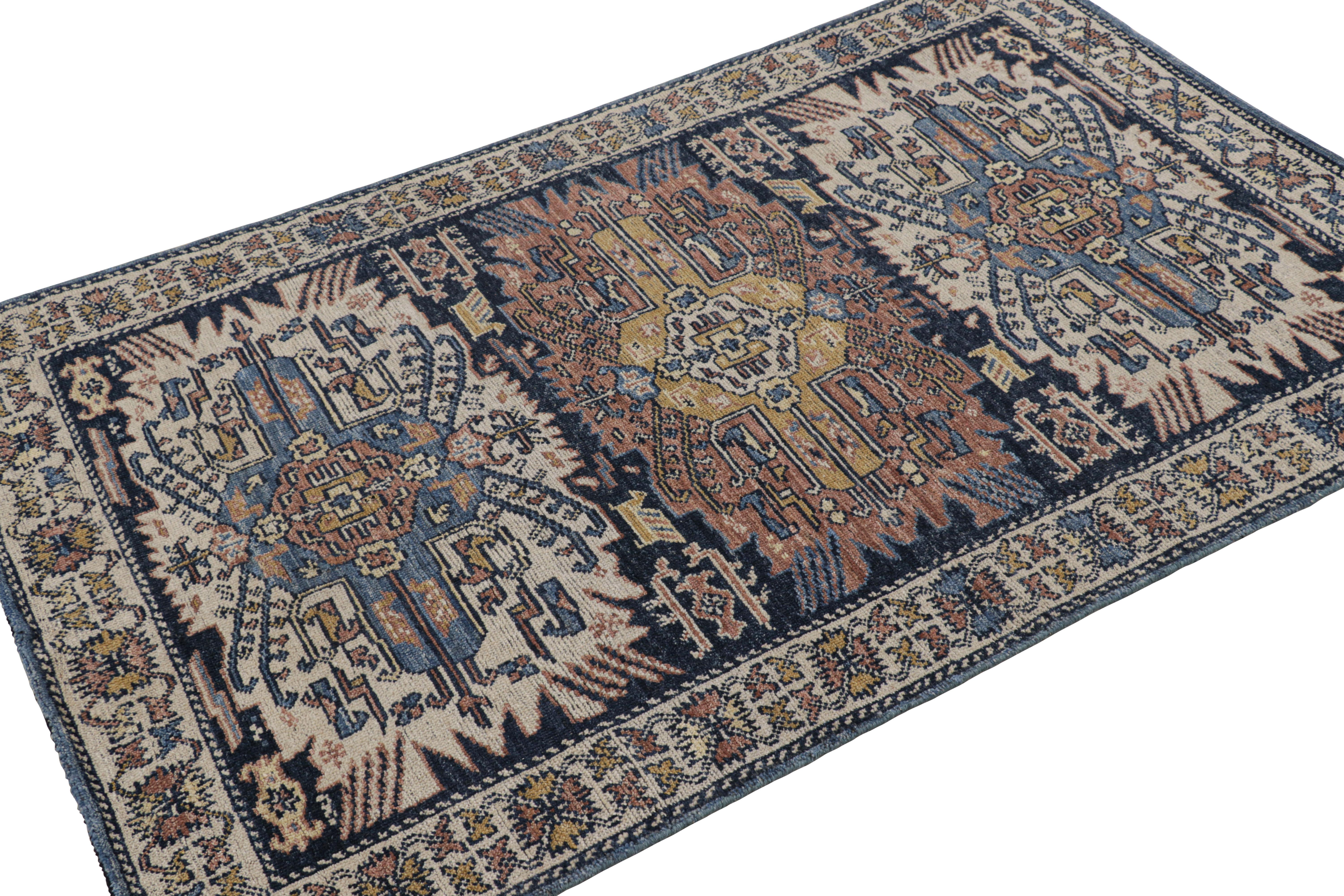 Rug & Kilim’s Modern Caucasian Rug in Blue with Geometric Patterns & Medallions In New Condition For Sale In Long Island City, NY