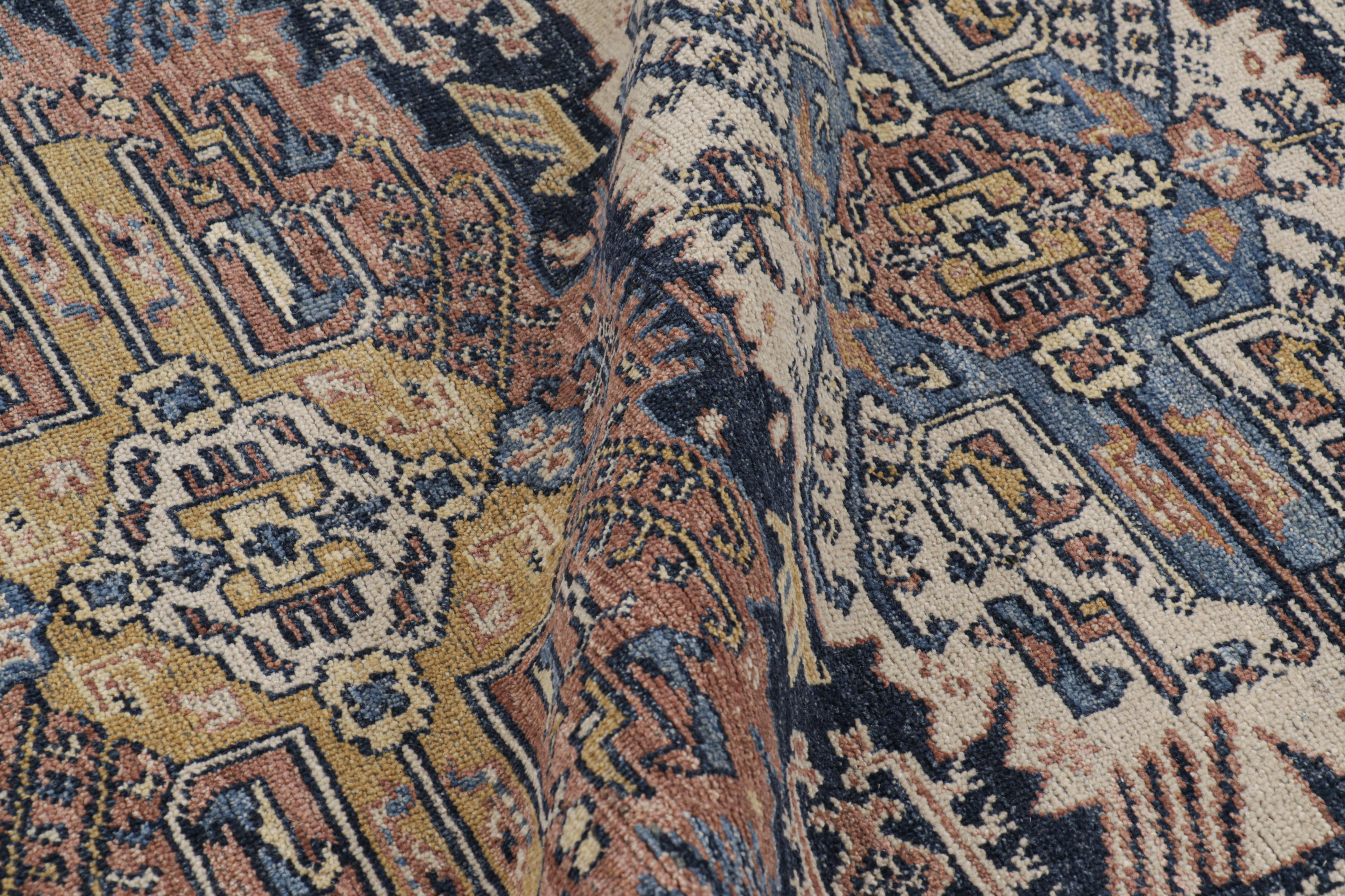 Contemporary Rug & Kilim’s Modern Caucasian Rug in Blue with Geometric Patterns & Medallions For Sale