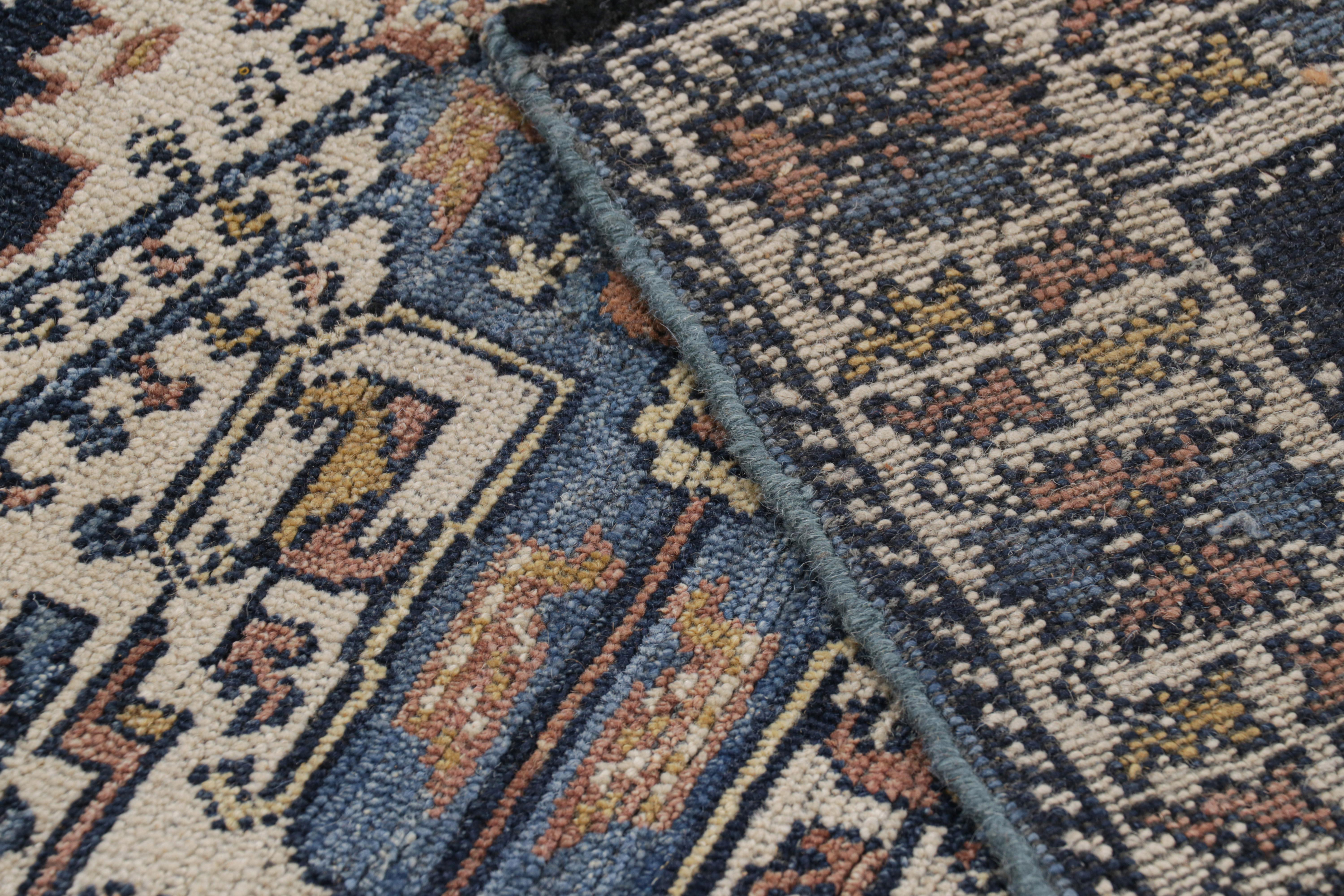 Wool Rug & Kilim’s Modern Caucasian Rug in Blue with Geometric Patterns & Medallions For Sale