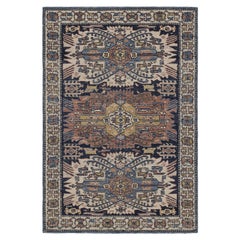 Rug & Kilim's Modern Caucasian Rug in Blau mit geometrischen Mustern und Medaillons