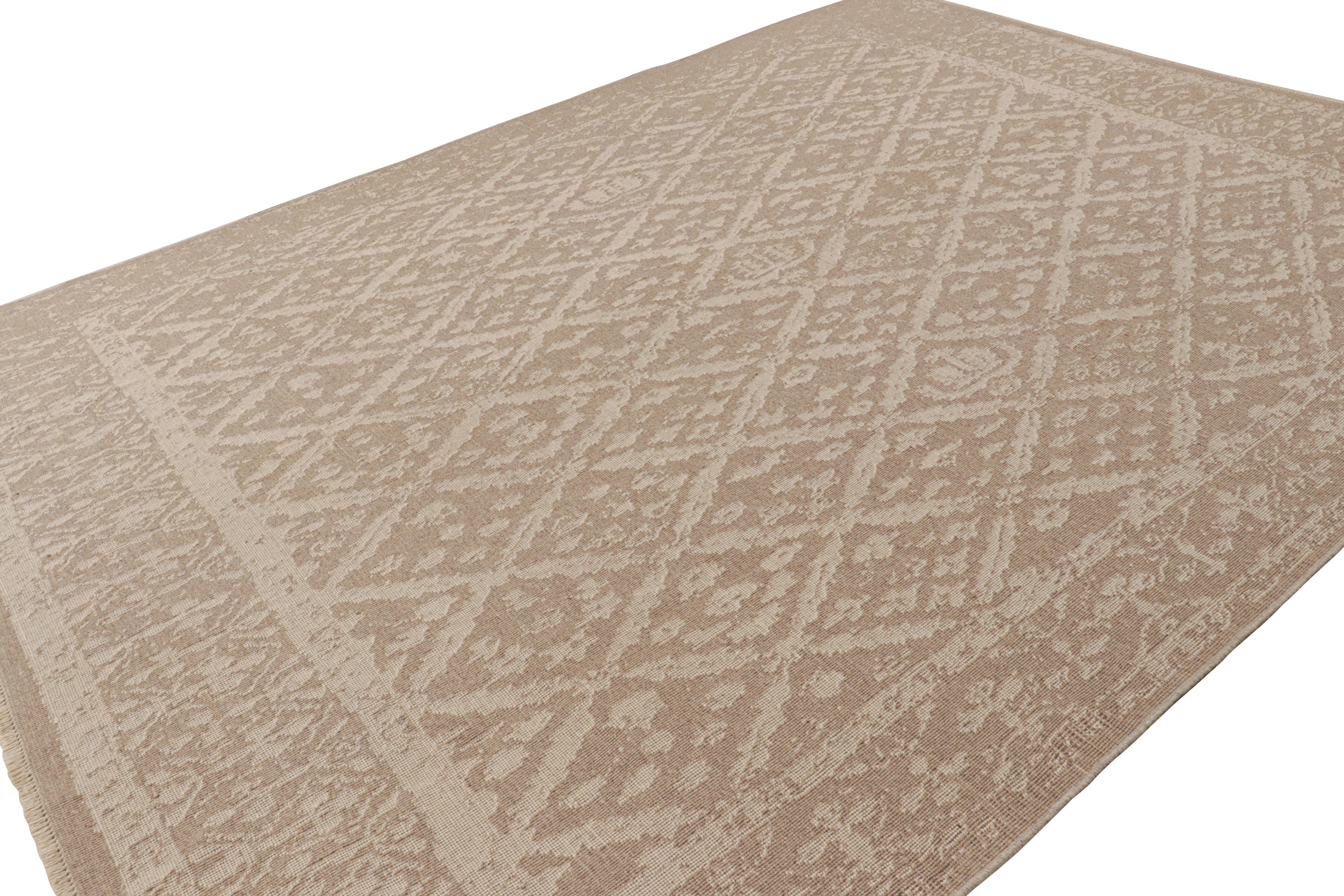 Hand-Knotted Rug & Kilim’s Modern Classic Rug in Beige-Brown with Lattice Floral Patterns For Sale