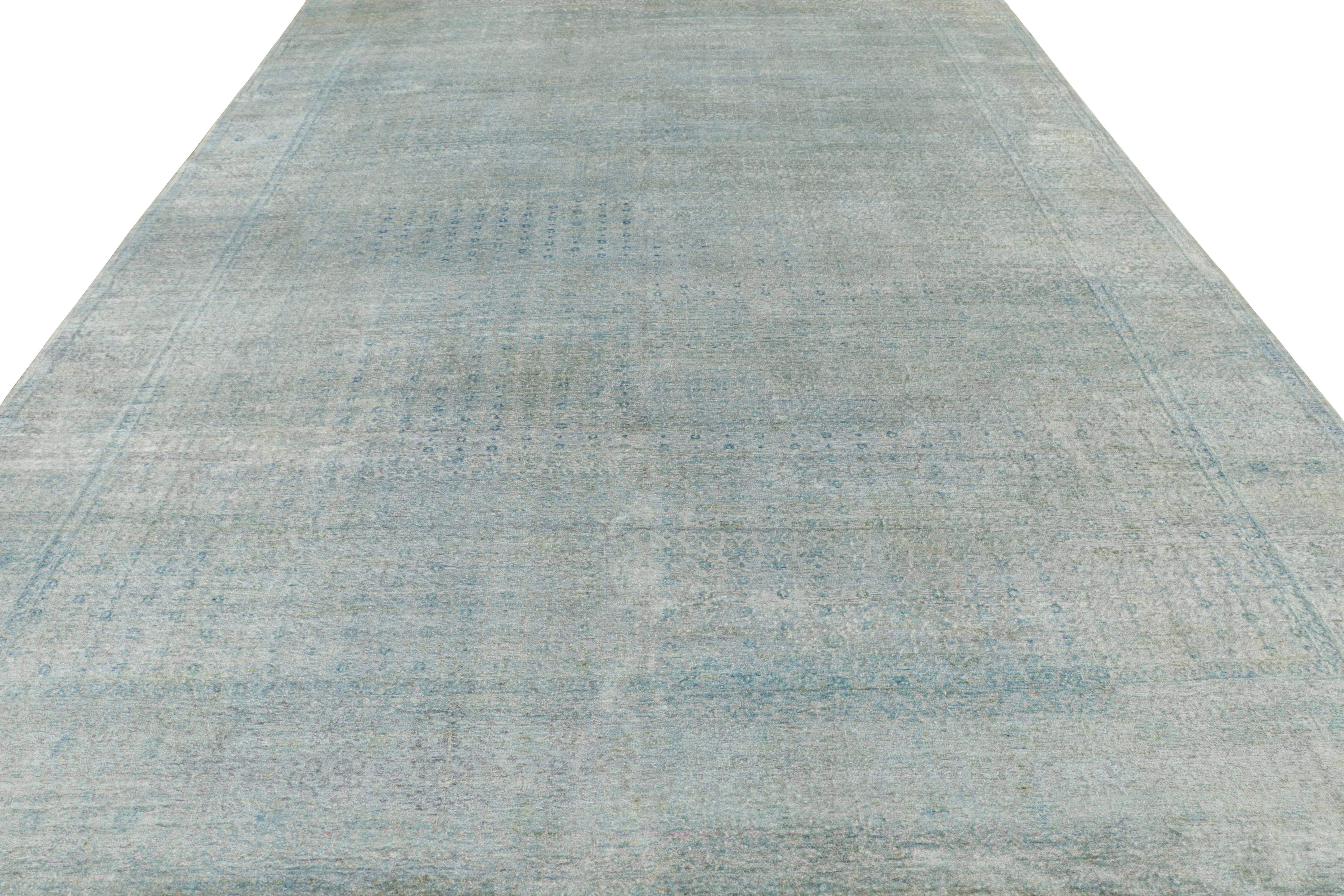 Indian Rug & Kilim’s Modern Classic Rug in Blue and Silver/Gray Gentle Patterns For Sale
