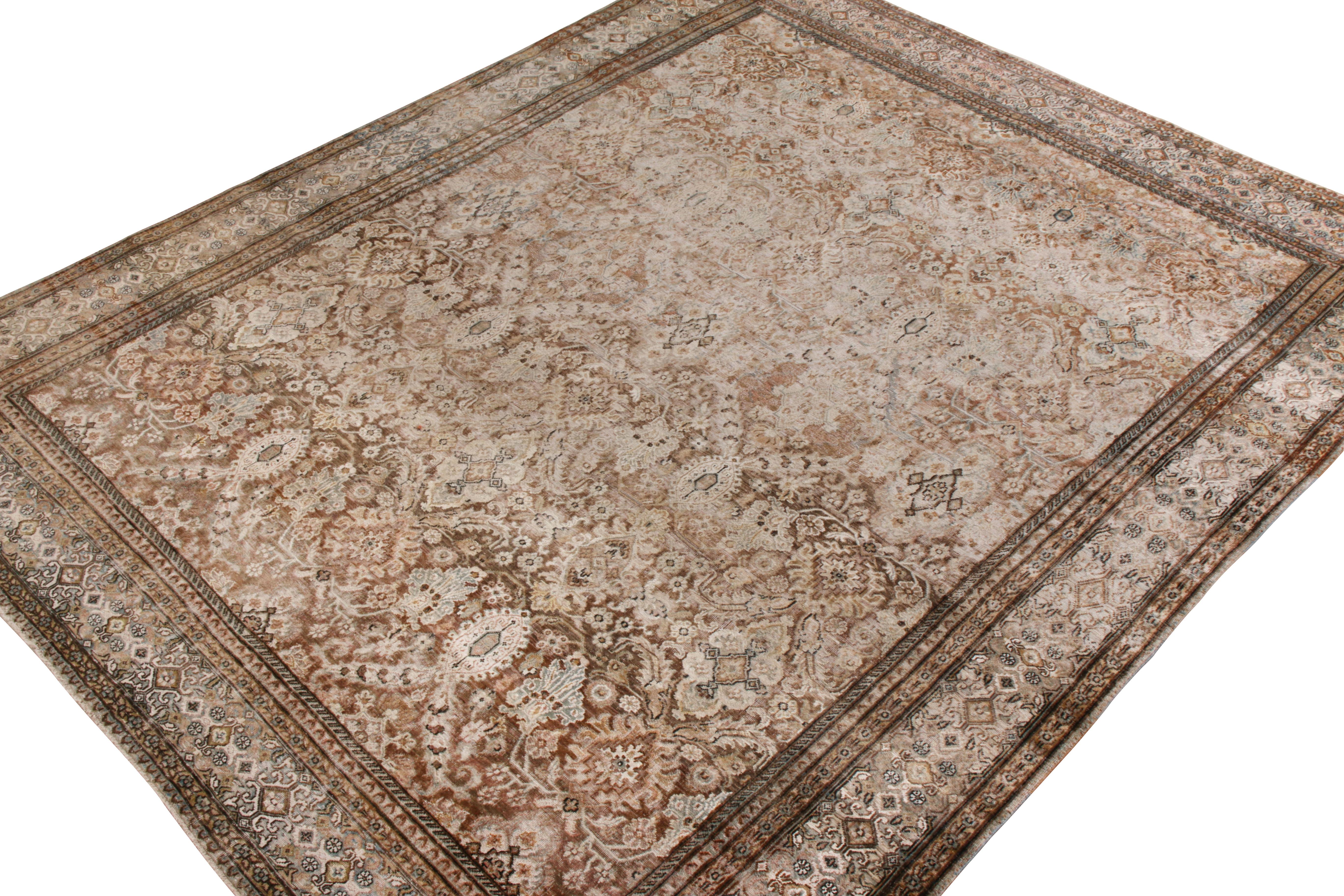 Indian Rug & Kilim’s Modern Classic Style Rug in Beige Brown Floral pattern For Sale