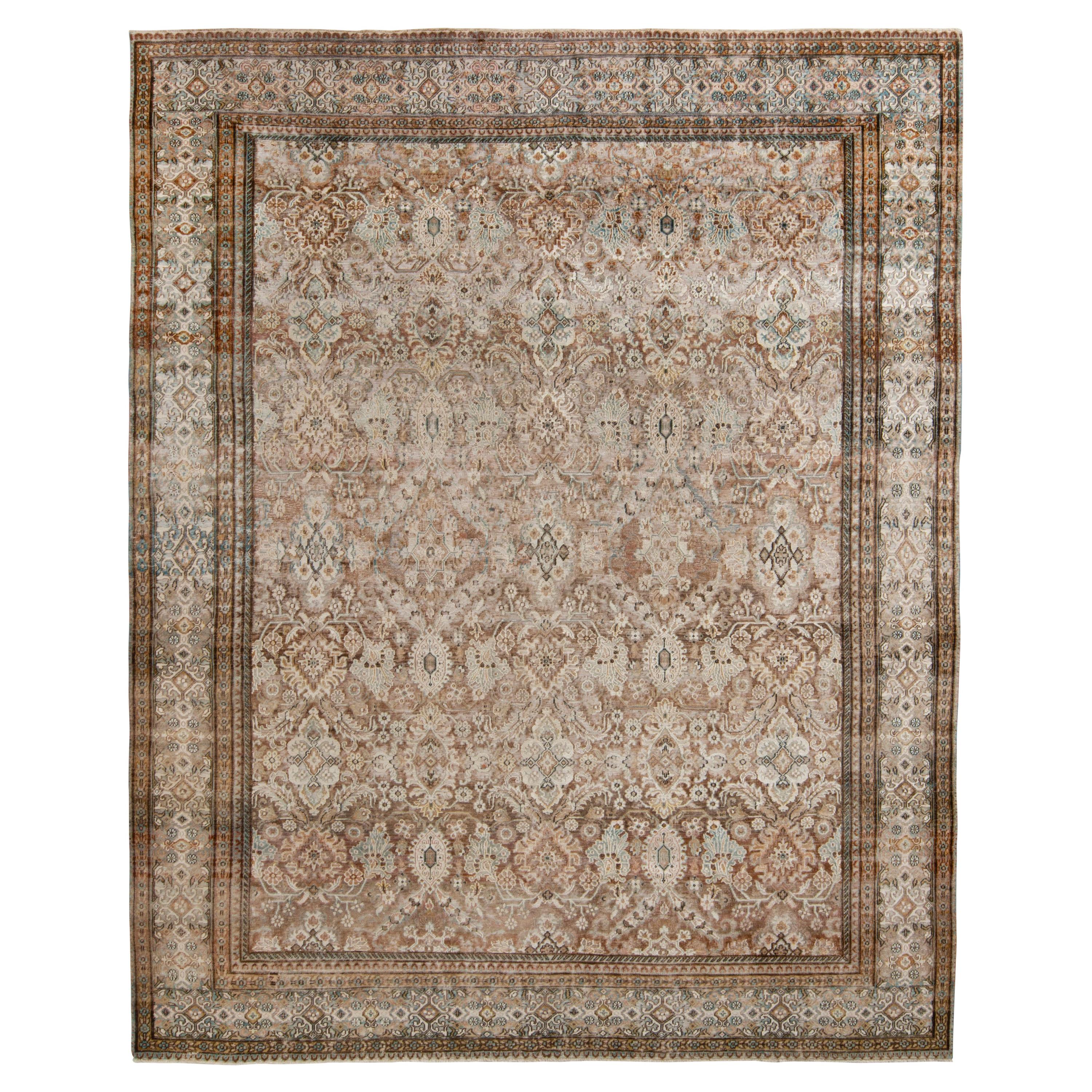 Rug & Kilim’s Modern Classic Style Rug in Beige Brown Floral pattern For Sale