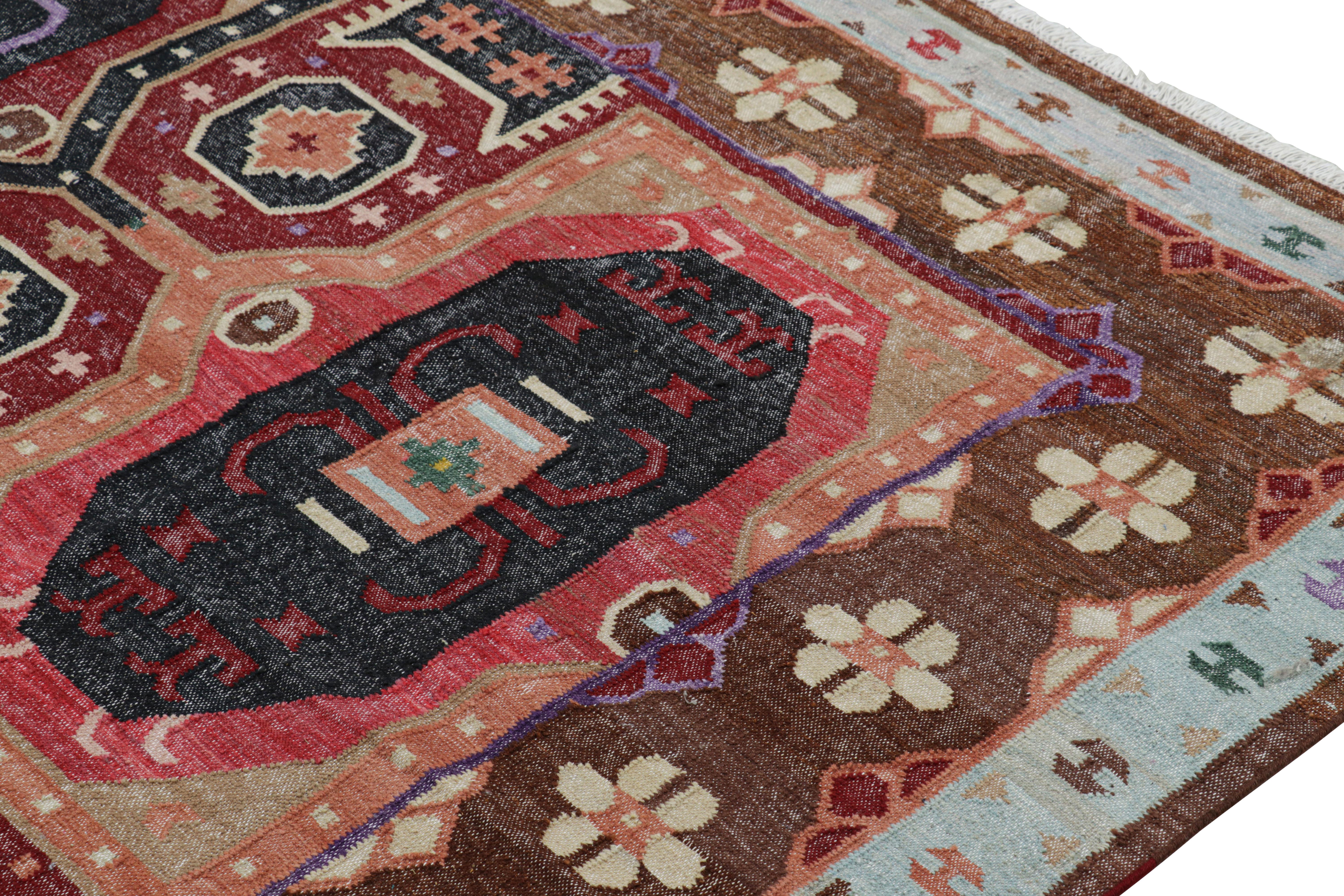 Indian Rug & Kilim’s Modern Classics Flatweave in Red with Colorful Geometric Patterns For Sale