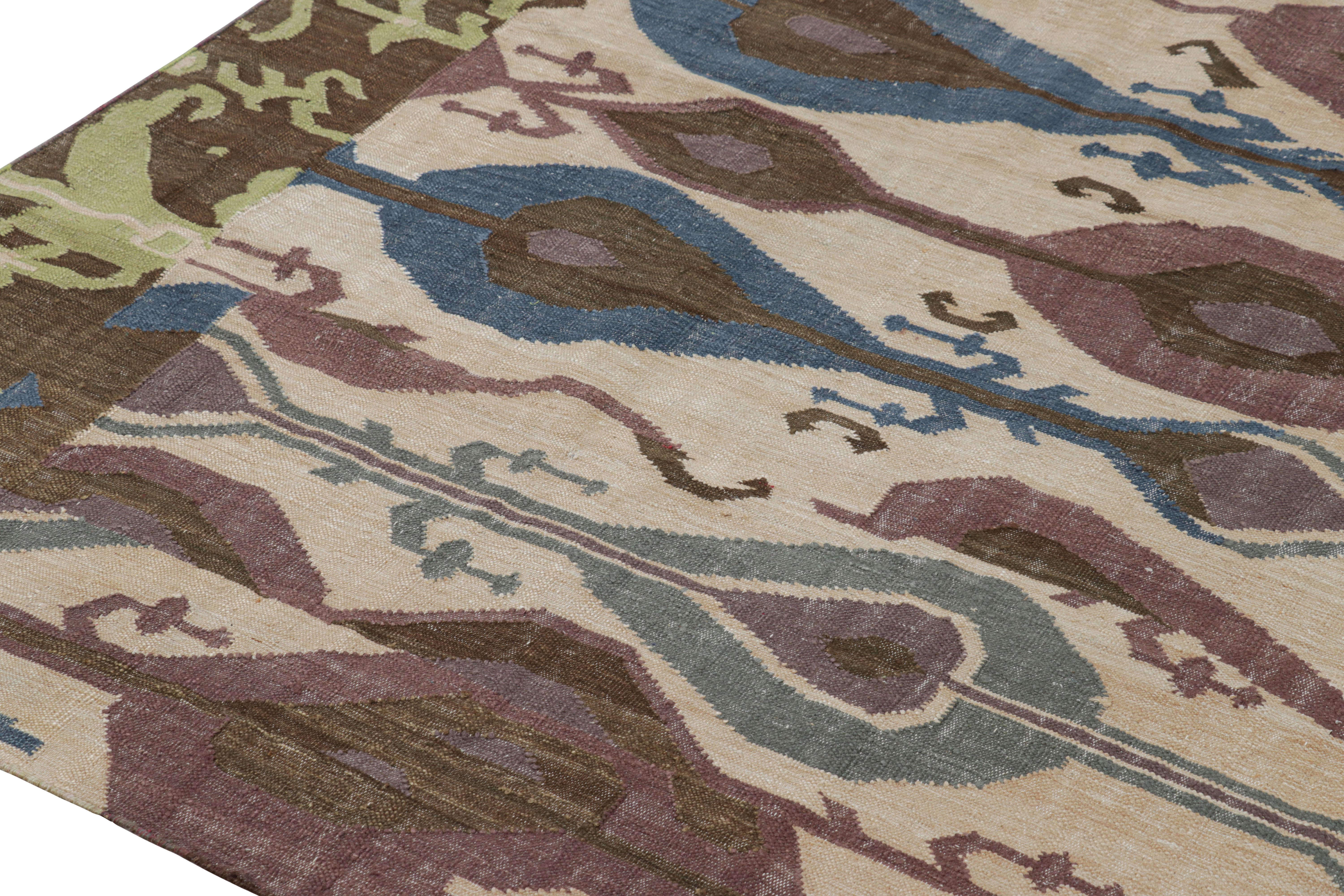 Moderno Tappeto Modern Classics Rug & Kilim a tessitura piatta in beige-marrone con motivi Ikats in vendita