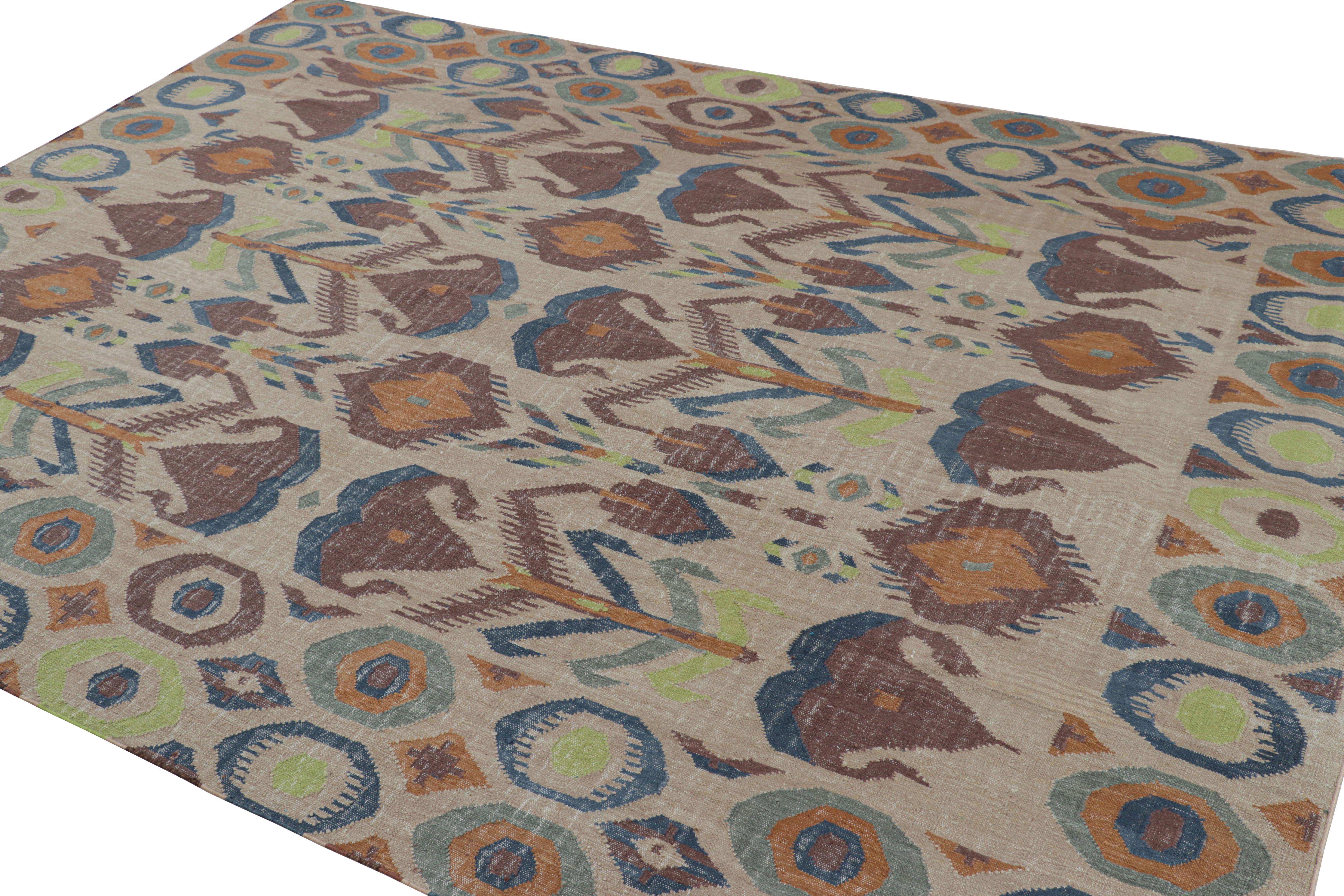 Indiano Tappeto Modern Classics Rug & Kilim a tessitura piatta color crema-beige con motivi Ikats in vendita