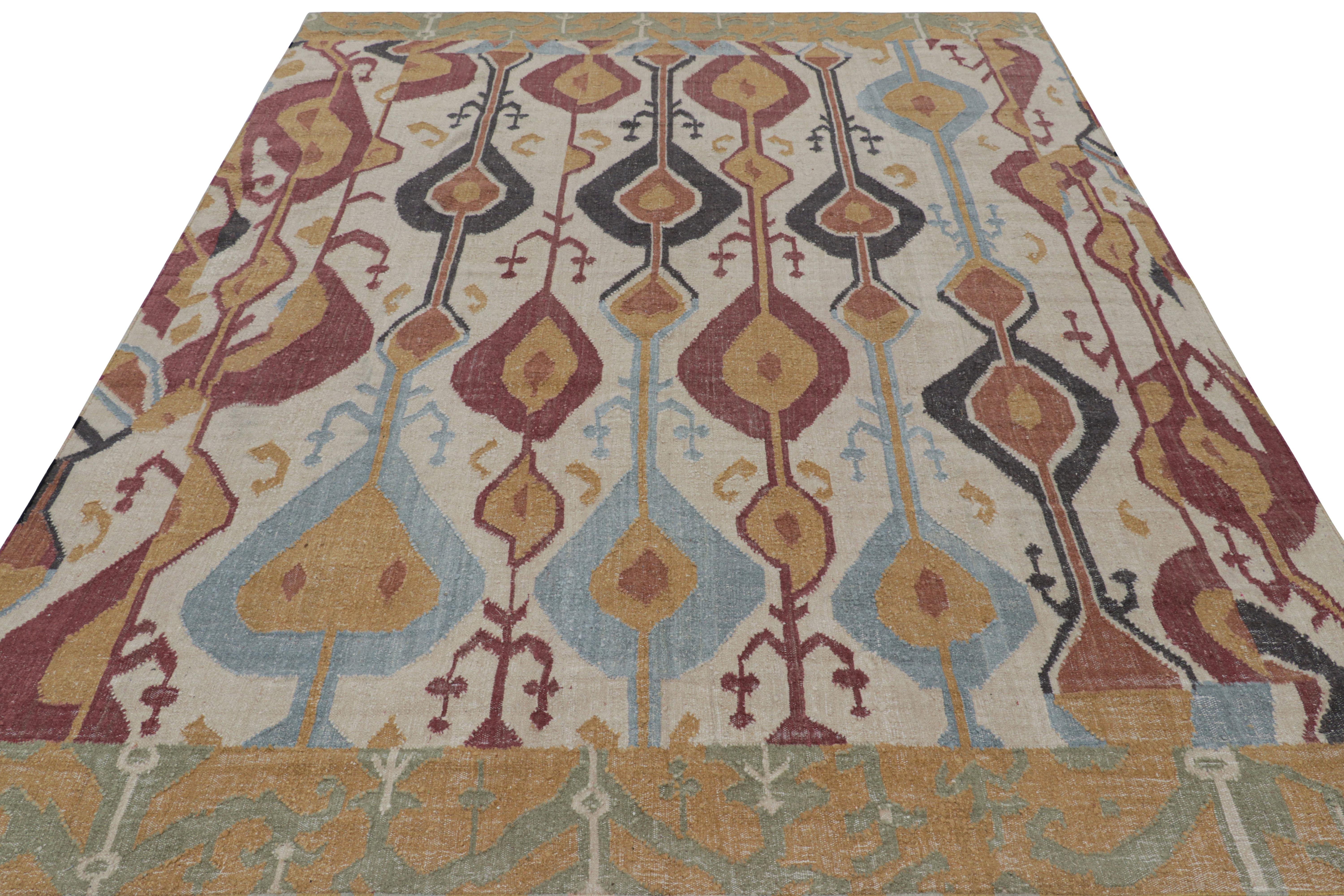 Indien Rug & Kilim's Modern Classics Flatweave Rug in Cream-White with Ikats Patterns (Tapis tissé plat crème et blanc avec motifs Ikats) en vente