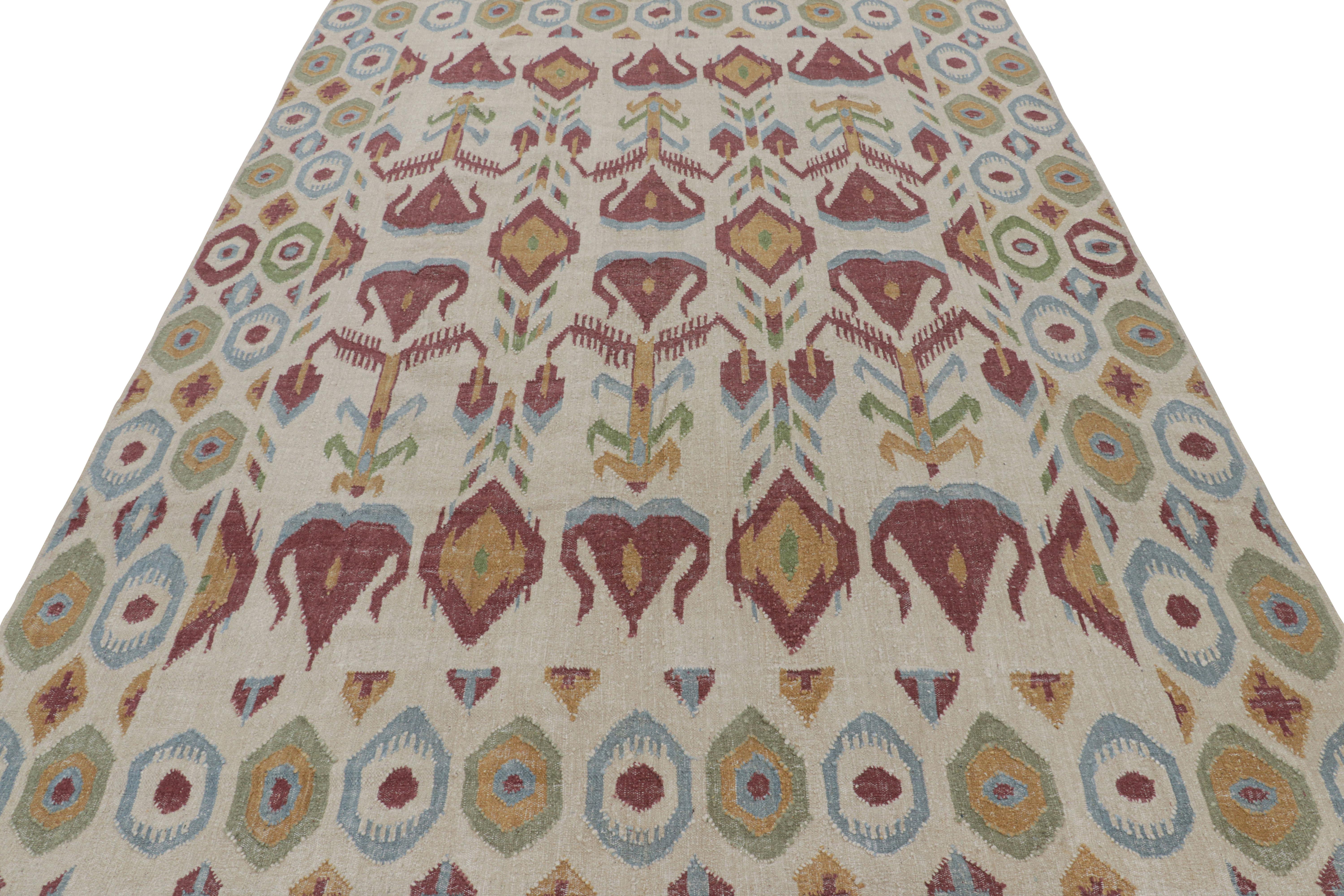 Alfombra de tejido plano Modern Classics de Rug & Kilim en color crema-blanco con motivos ikats Indio en venta