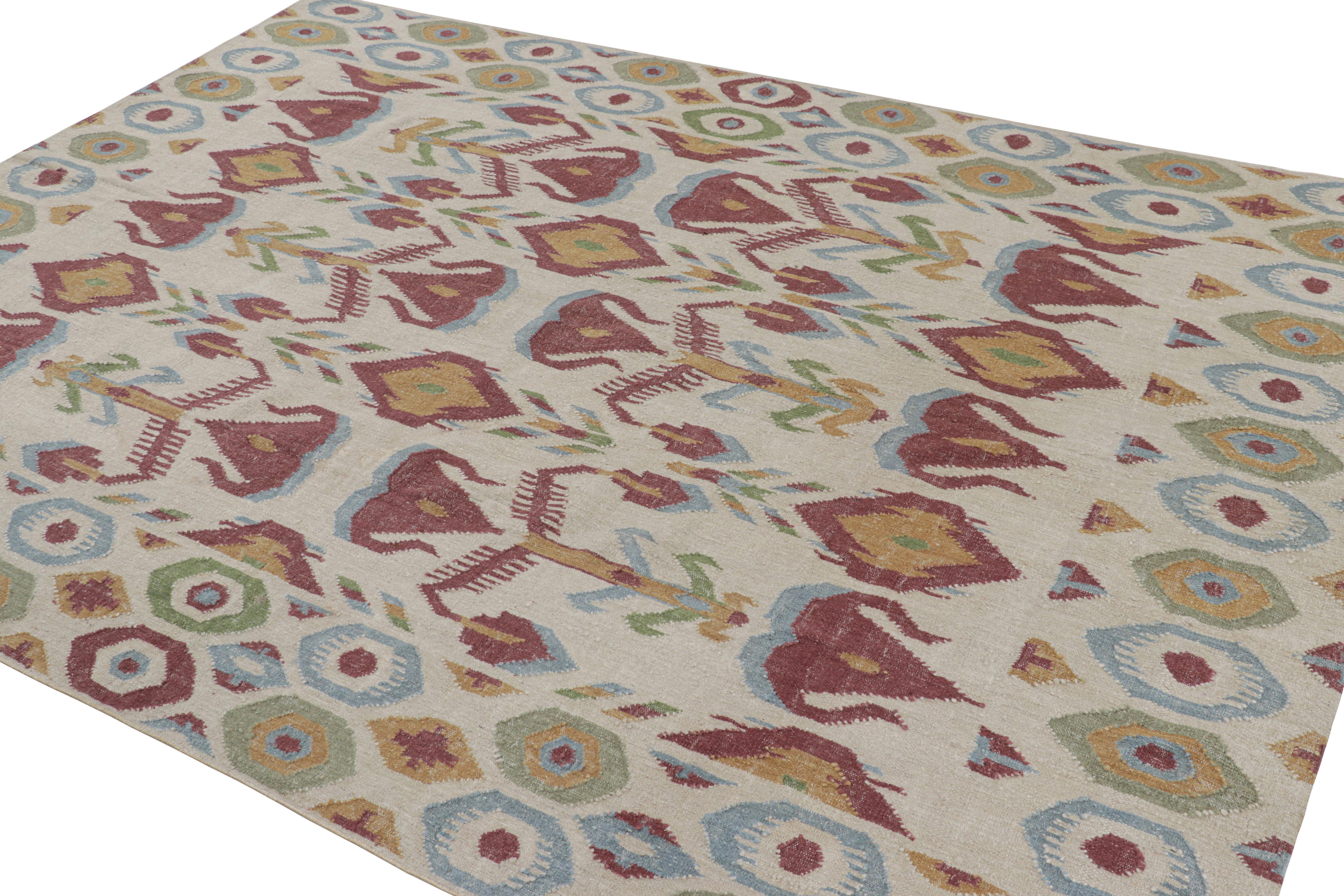 Rug & Kilim's Modern Classics Flachgewebeteppich in Cremeweiß mit Ikats-Mustern (Handgewebt) im Angebot
