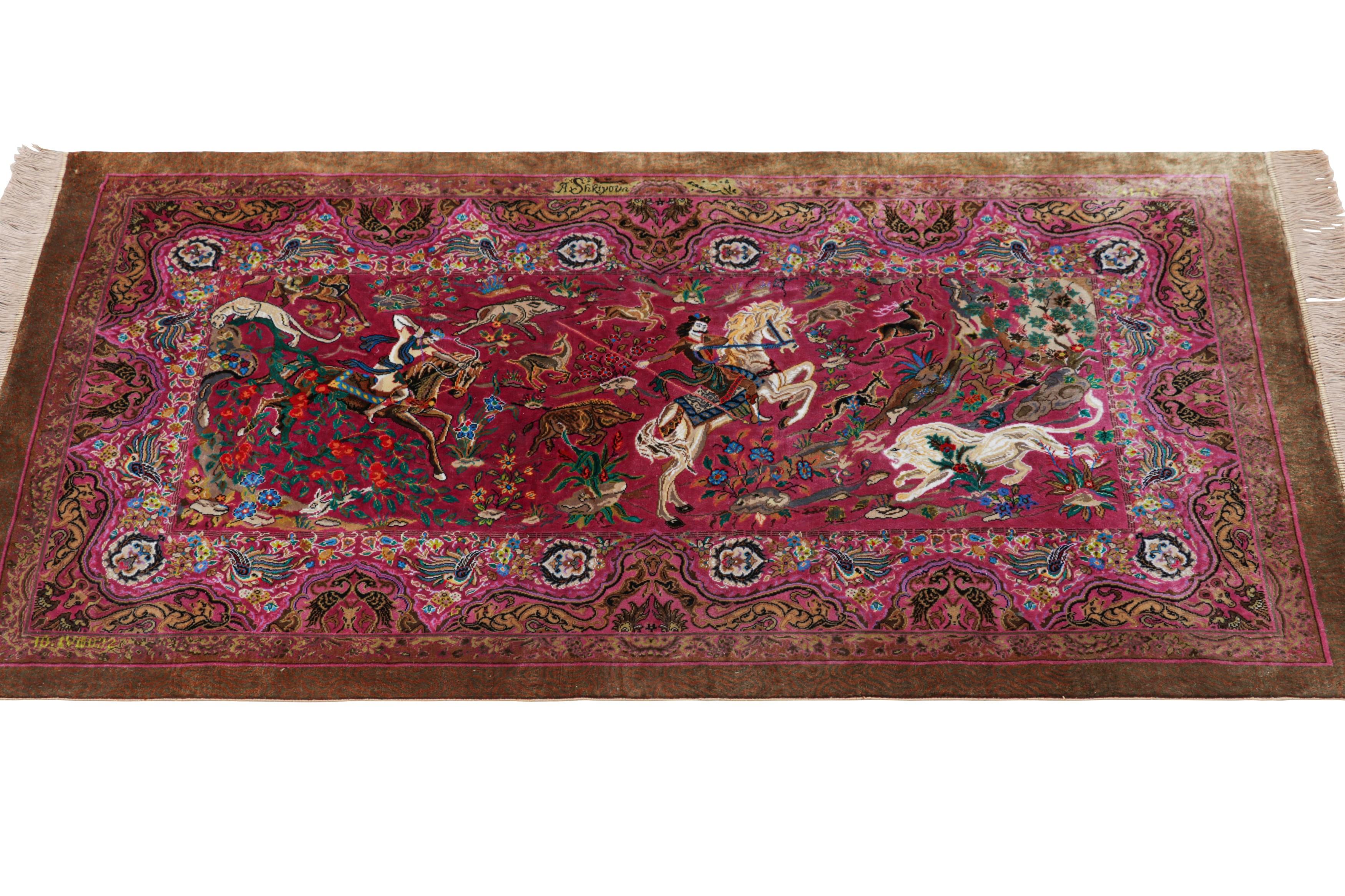 Indien Tapis pictural Modern Classics de Rug & Kilim dans les tons rouge, brun et rose en vente