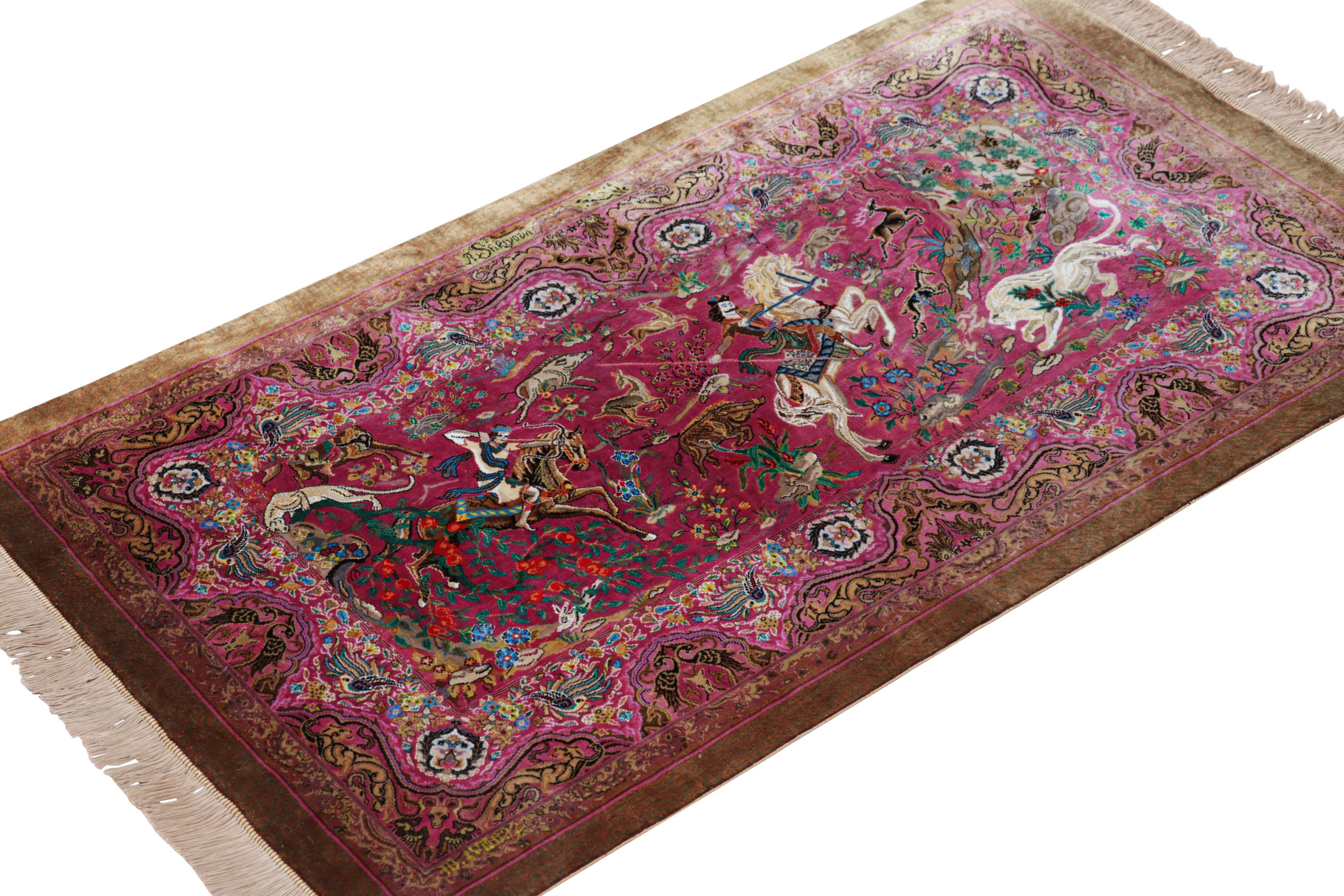 Noué à la main Tapis pictural Modern Classics de Rug & Kilim dans les tons rouge, brun et rose en vente